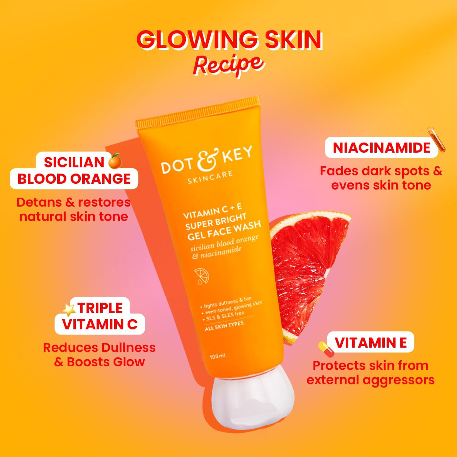 Dot & Key Vitamin C Daily Glow Boosting Skincare Combo (Vitamin C Moisturizer 60Ml & Vitamin C Face Wash) | for Glowing Skin | for All Skin Types | for Women & Men image number 5
