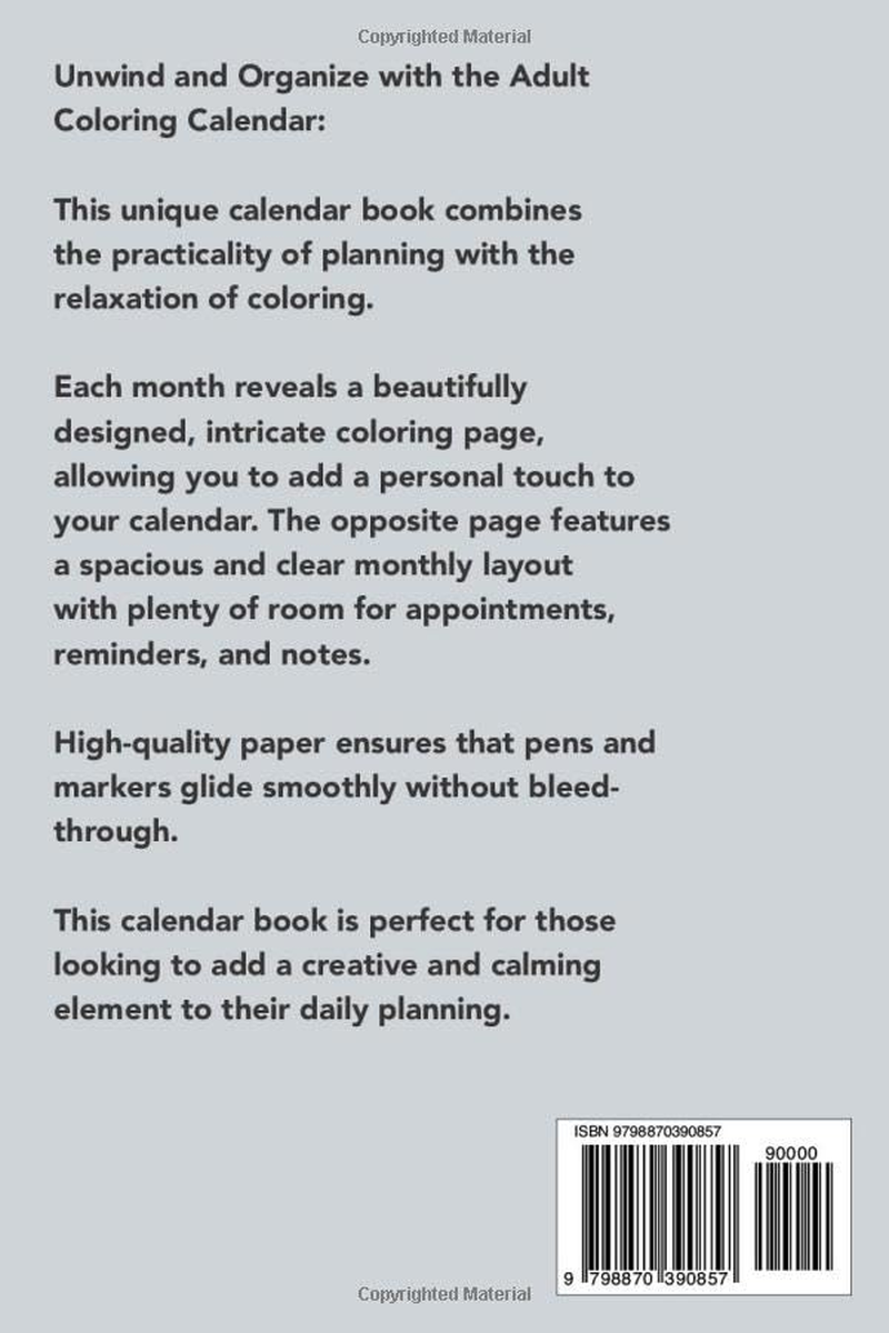 2024 Adult Coloring Calendar Book: 12 Months of Relaxing Pages for Adults and Teenagers Christmas Gift