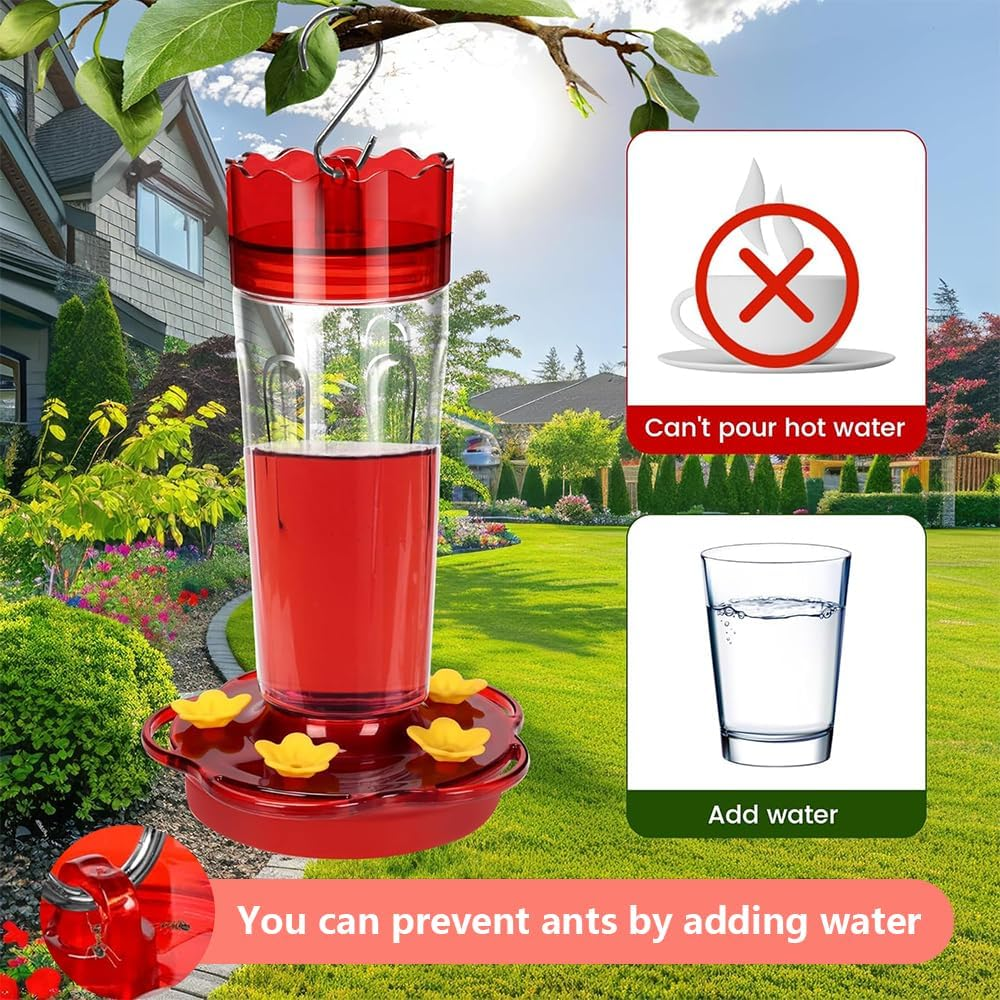 MUSONG 2-Pack 426Ml Hummingbird Feeders for Outdoors &ndash; Bee and Ant Proof, Leak-Proof Plastic Feeder with 5 Feeding Ports, Built-In Ant Moat, Easy-Clean Detachable Base &ndash; Hanging Garden Decor image number 3