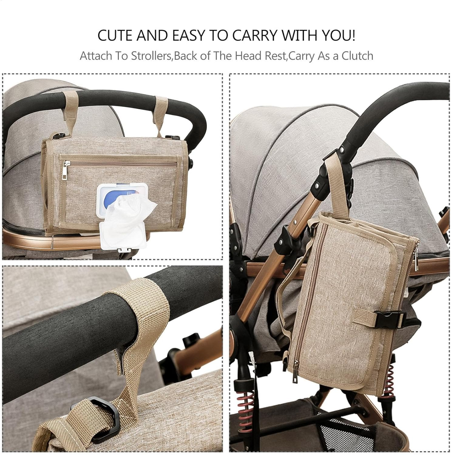 Portable Changing Mat for Children - Portable Nappy Changing Mat, Waterproof Changing Station | Removable Bag for Wet Wipes, Foldable Changing Mat for Children, Foldable Changing Station, B.Khaki image number 2