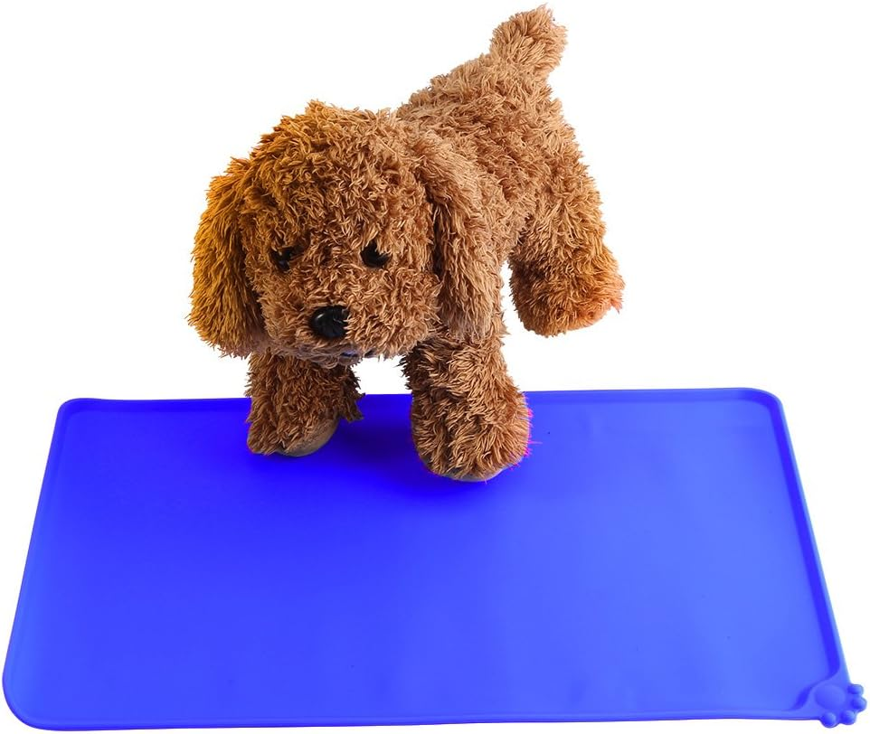Silicone Waterproof Dog Cat Pet Feeding Mats, Non Slip Pet Dish Bowl Feed Food Water Placemat, Easy Clean Pet Dog Cat Bowl Mats Placemat(Blue)