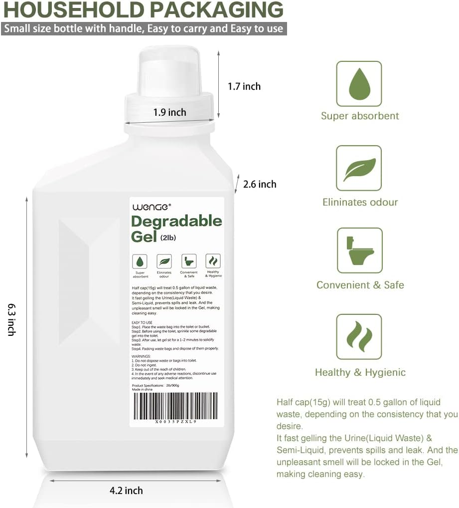 Wenge Urine Super Absorbent Powder, Deodorizer - 2LB - Poo Powder for Portable Toilet, Eco Absorbent Gel Liquid Waste Gelling - for Camping Portable Toilet, Urinals, Bedside Commodes, Pet Potty Etc