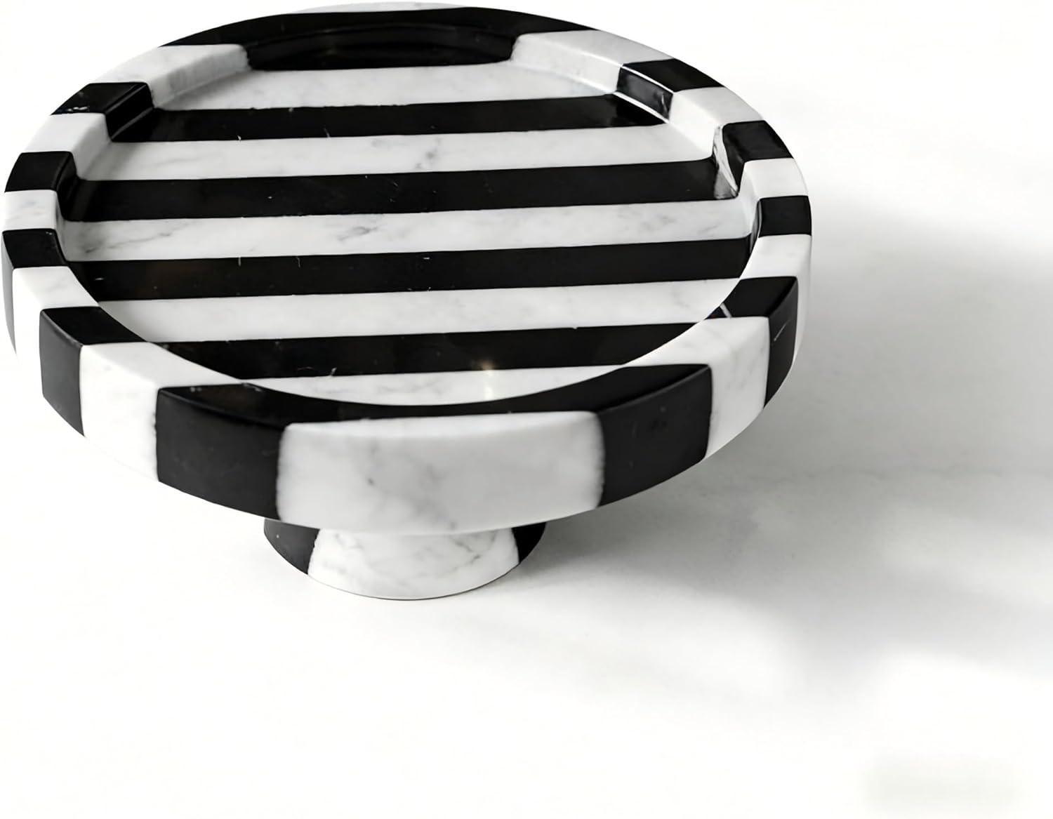 Striped Natural Marble Tray, Black White Geometric Rectangular Tray, Vanity Organizer for Jewelry, Makeup, Bath Essentials, Modern Home Decor