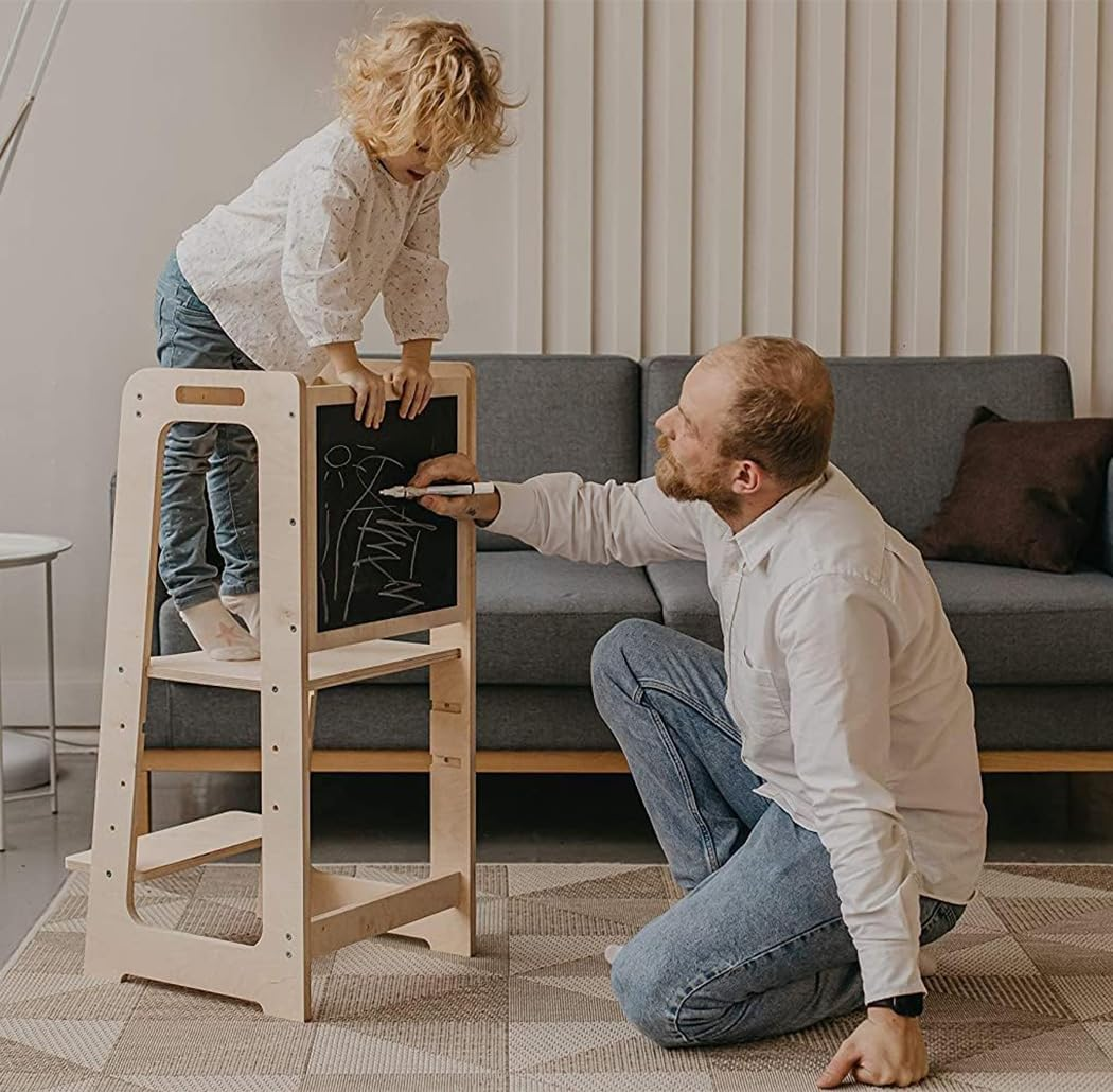 Toddler Standing Tower - Safe Montessori Step Stool for Toddlers,Height Adjustable Children Standing Helper,Perfect Tower for Learning New Skills - Ideal Helper for Little Kids in the Kitchen (Beige)
