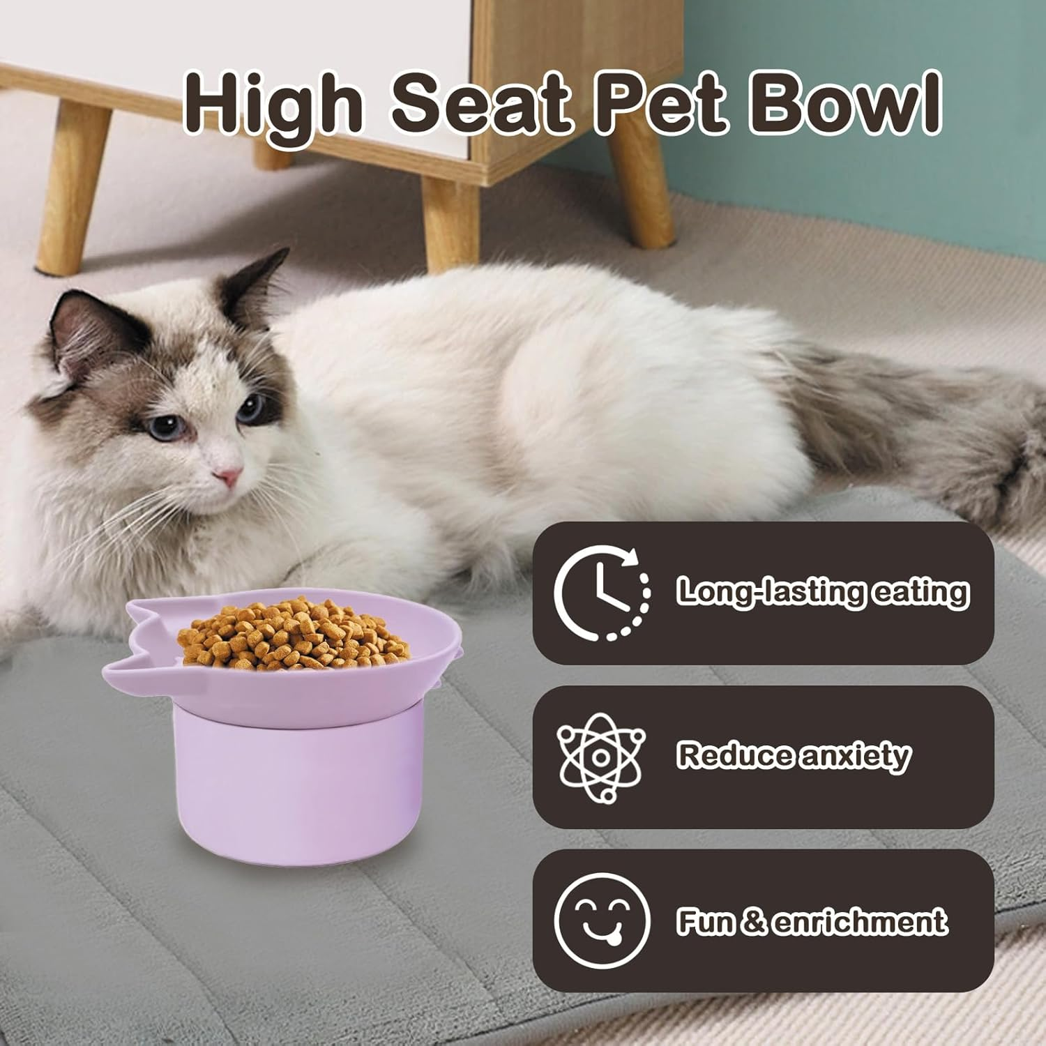 Silicone Cat Slow Feeder, Elevated Slow Feeder Cat Bowl for Dry and Wet Food, Tilted Design with Non Slip Base, Adjustable Angle for Pets, Fun Enrichment & Anxiety Relief (Purple) image number 1