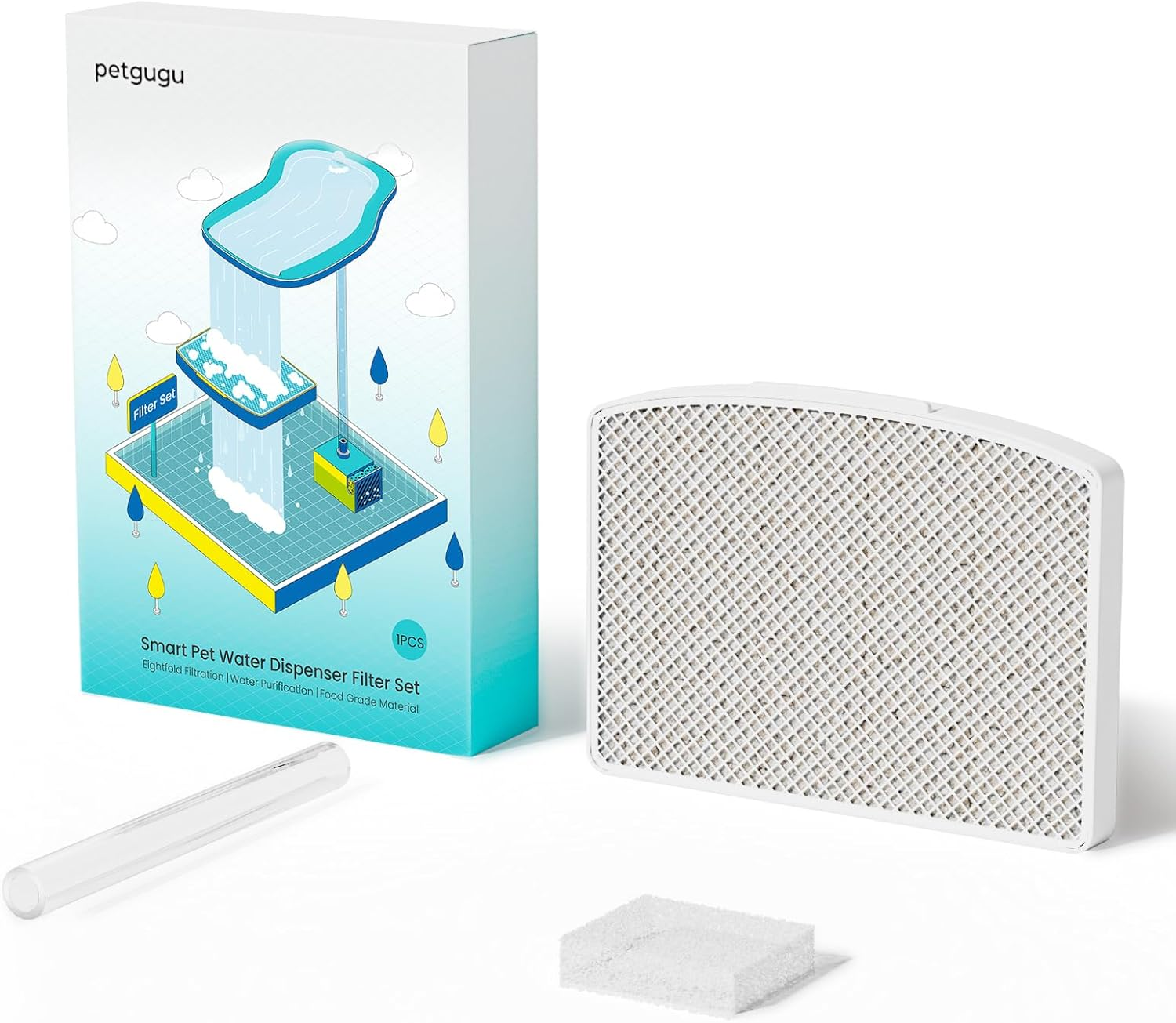 PETGUGU 1 Pack Replacement Filter for PF1/PF1L Cat Water Fountain Pet Fountain Filter, Conduit & Filter Wool image number 1