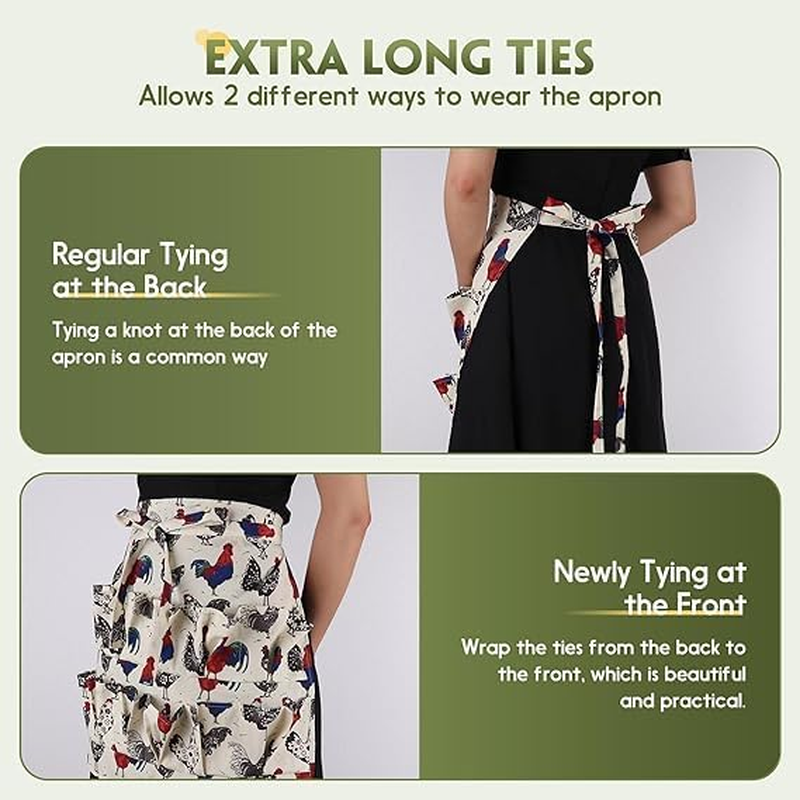 Durable Egg Gathering Apron 12 Deep Pockets Canvas Fabric for Duck Goose Quail Dove Eggs Holder Easter Egg Collecting Apron Chicken Coop Tool Hen Rooster Print