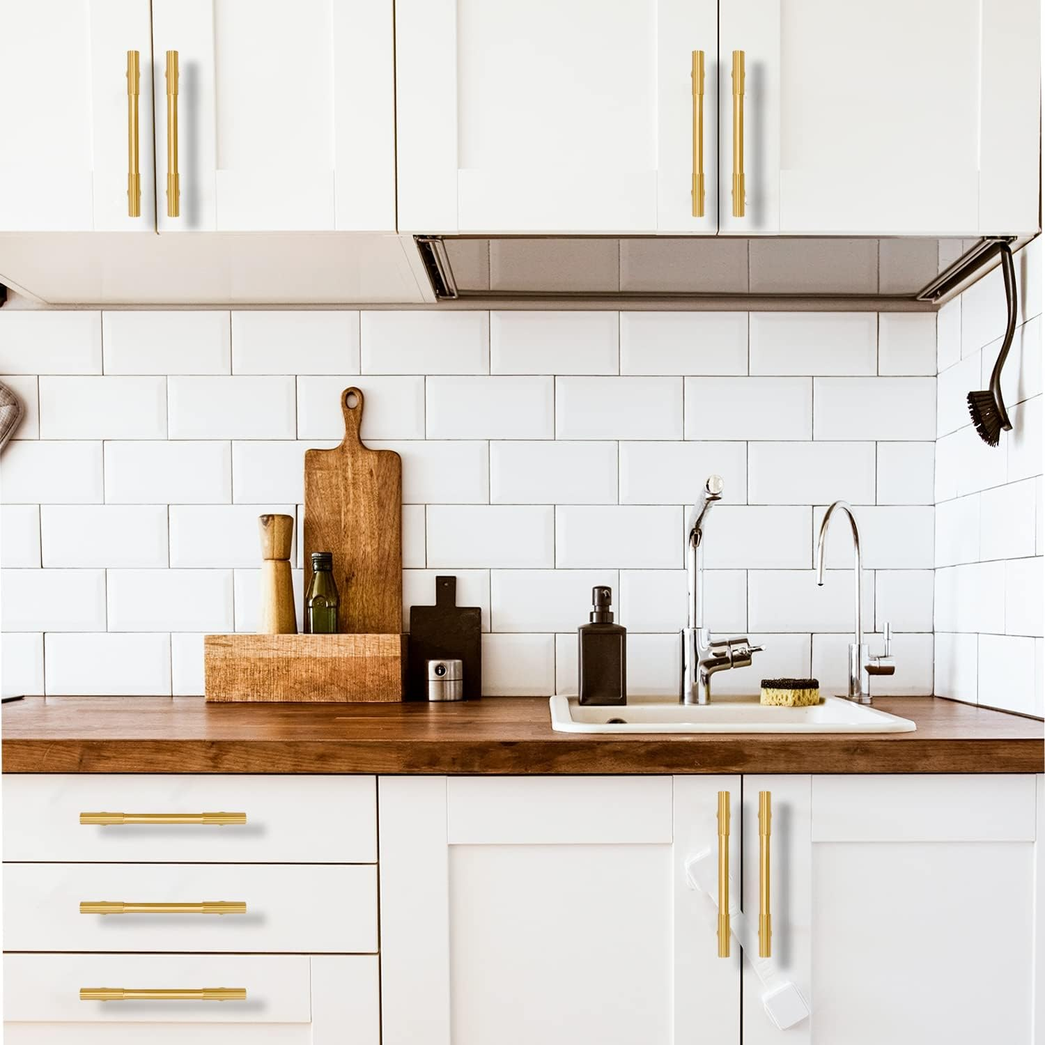 RZDEAL 4Pcs Solid Brass Gold Cabinet Pulls, 3-3/4-Inch Hole Centers for Kitchen Cupboard Handles Modern Drawer Dresser Pulls Bathroom Brushed Brass Cabinet Pulls Wardrobe Door Handles image number 4