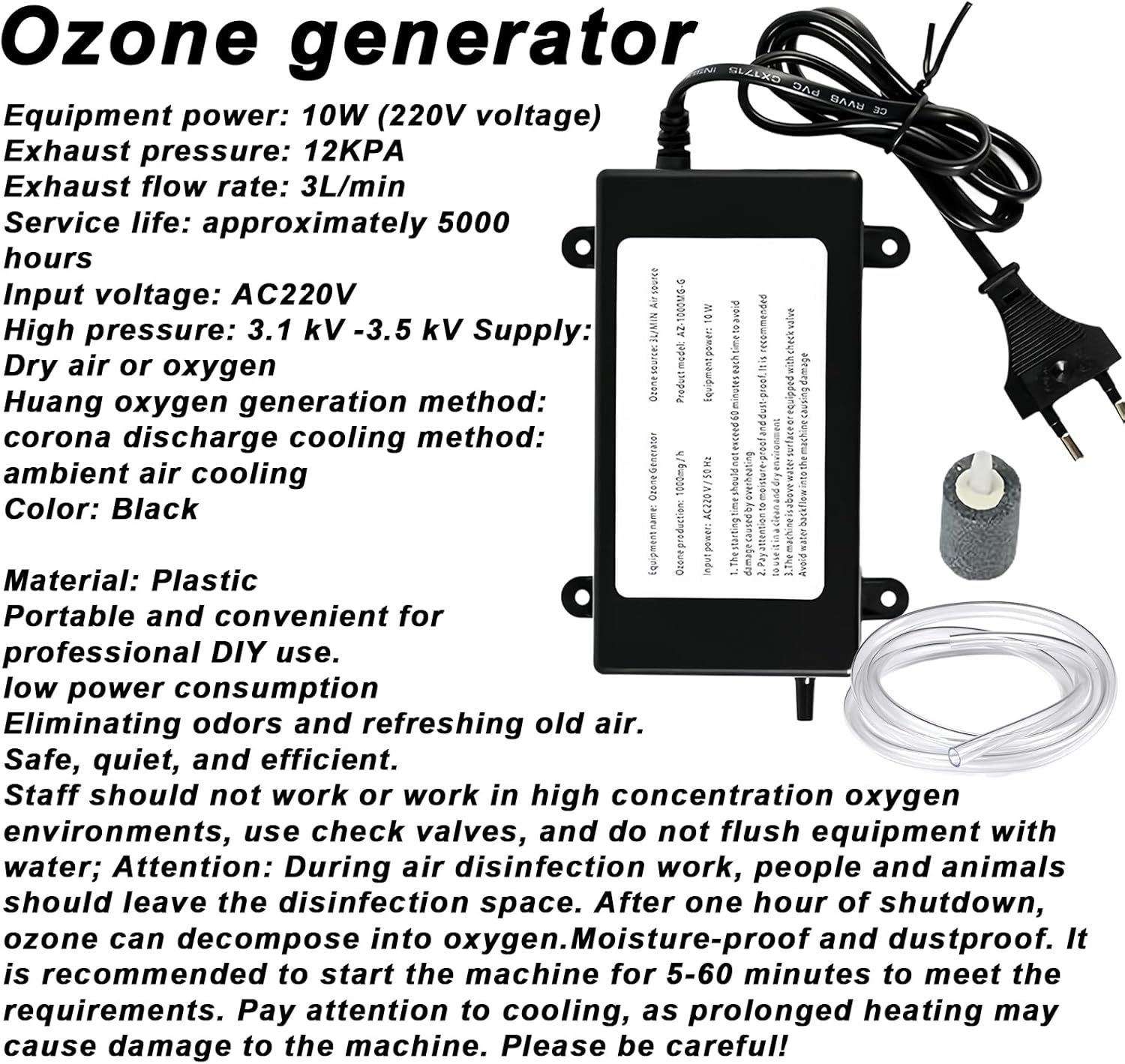 Sporgo Ozone Generator 1000Mg: EU Plug Ozonator Water Purifier Purifier Plant Treatment Aquarium Ozone Generator to Eliminate Water and Air Odor image number 3