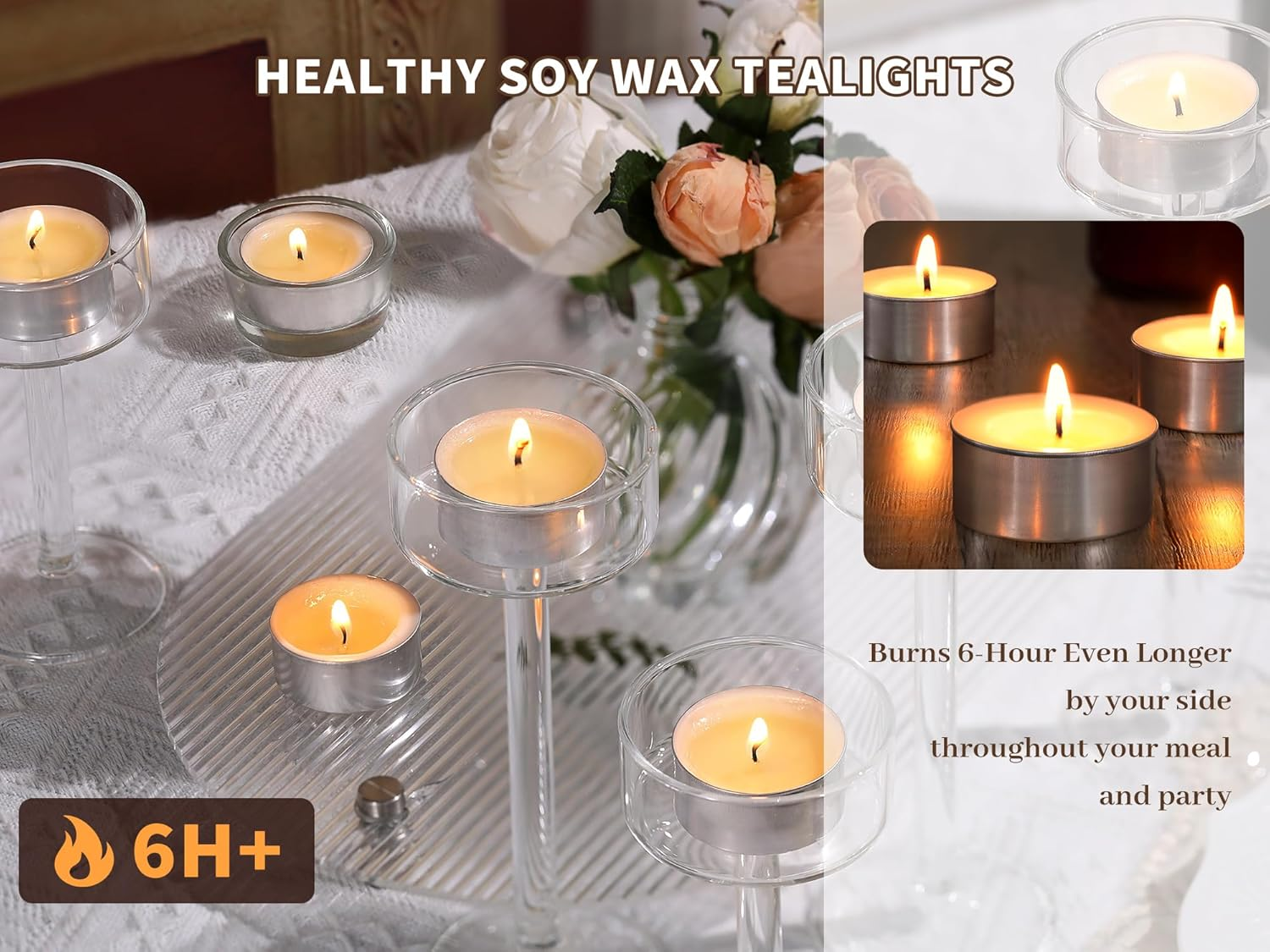 Soy Wax Tealight Candles | 100 Pack - 6 Hour Long Burning Tea Lights, 100% Natural, Paraffin-Free, Unscented Tealights for Party, Home, Wedding, Emergency - 100 Pack image number 5