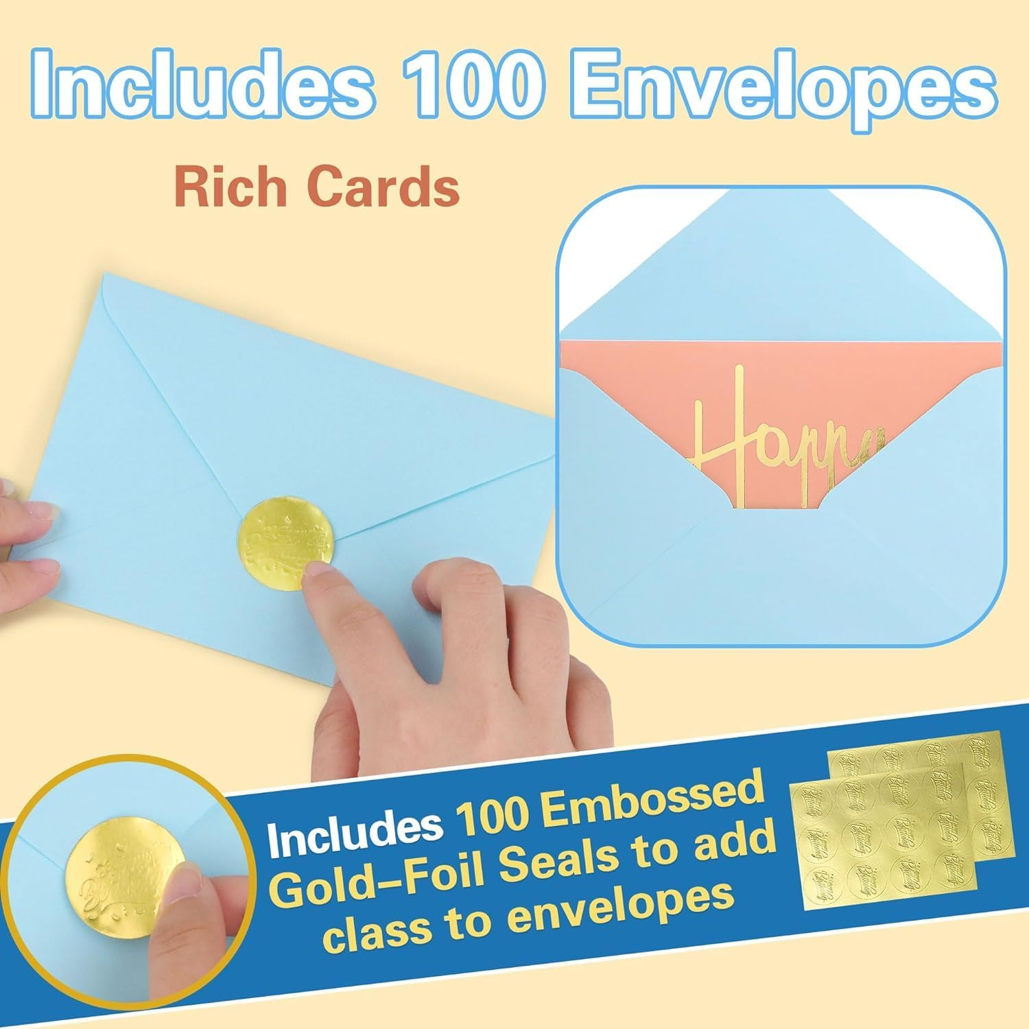 100 Pcs Happy Birthday Cards Bulk with Envelopes, Box of Birthday Cards Assorted Birthday Cards Pack Funny Assortment Greeting Cards for Kids and Adults image number 3