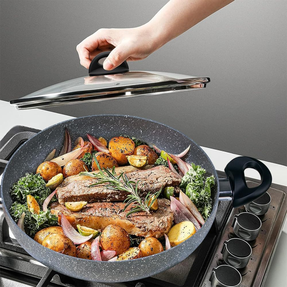 RELICE Nonstick Multipurpose Pasta Pot Saucepan with Glass Lid Two-Handled Kitchen Cookware for Soup Noodle Effortless Cleanup, Induction Comptable, PFOA Free 2025 New (3.6 Qt) 28Cm image number 5