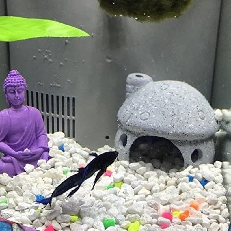 Aquarium Hideaway Decoration Mushroom Shelter, Realistic Betta Hideout Cave for Aquatic Pets to Breed, Play and Rest, Safe and Non-Toxic Ceramic Fish Tank Ornaments, Decor Stone for Betta (Gray) image number 5