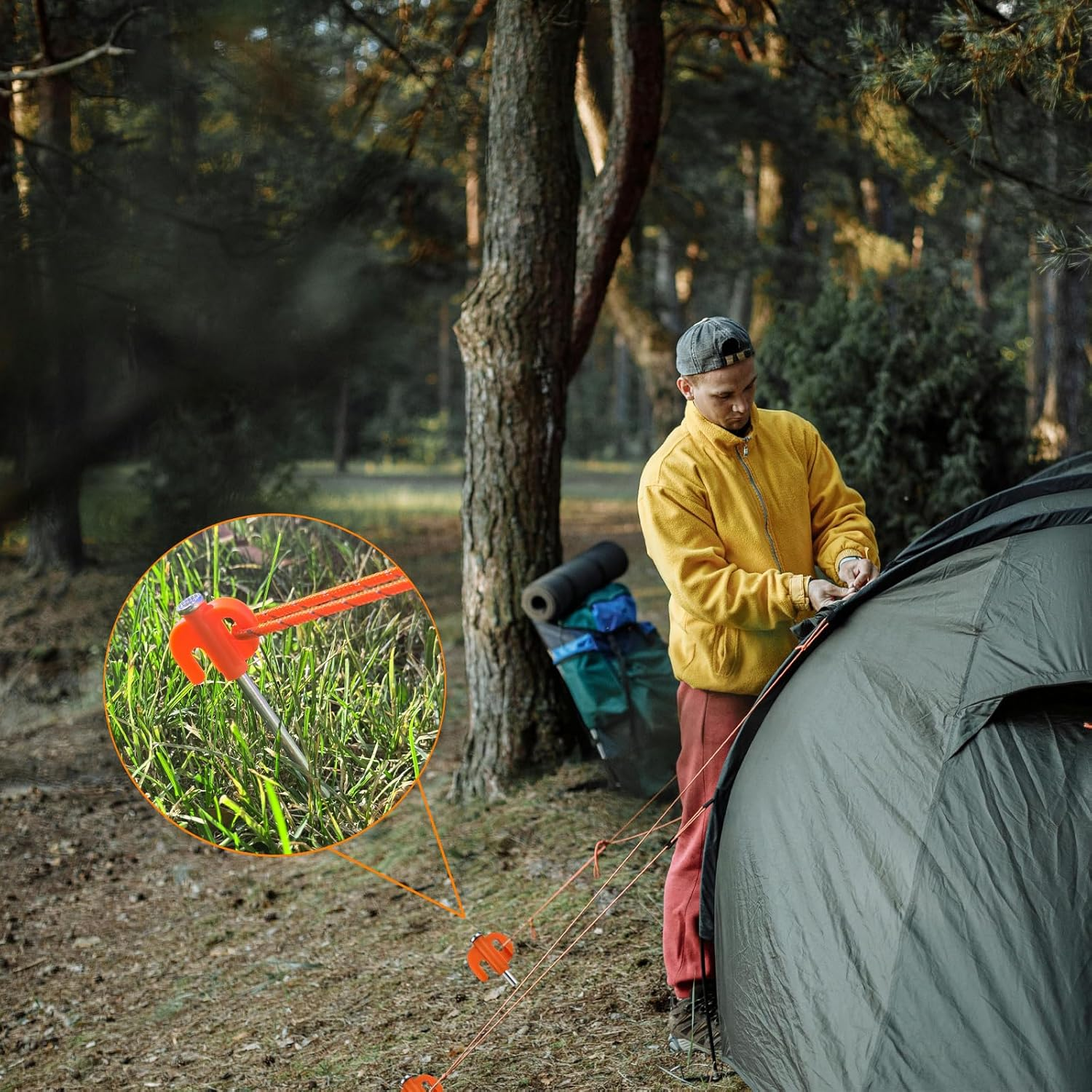 Tent Stakes, 20PCS Galvanized Ground Stake, 25Cm Non-Rust Metal Tent Pegs Camping Tent Spikes Anchors for Outdoor Canopy, Yard Stakes for Garden, Hiking -Organge image number 4