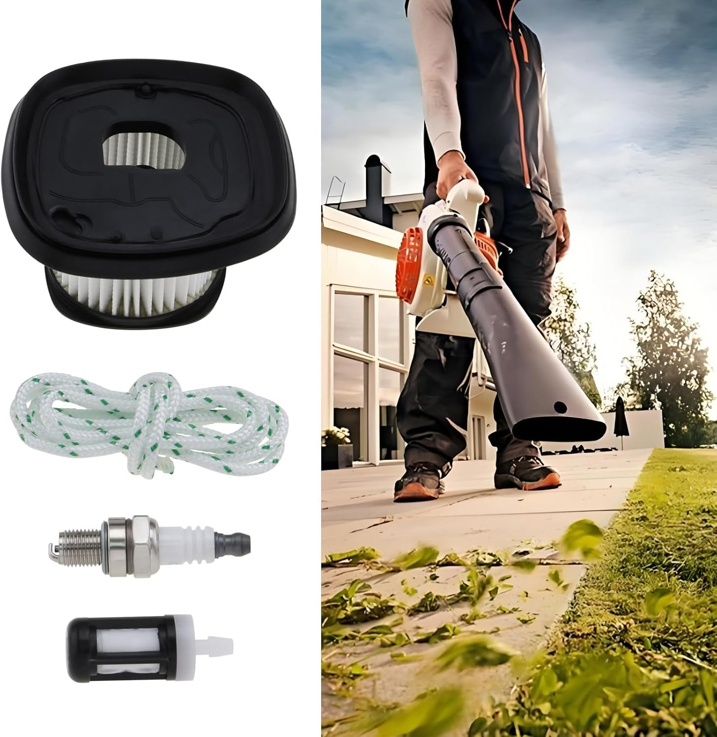 OTOTEC 4Pcs Service Kit Include Air Filter Fuel Filter Spark Plug Pull Cord Compatible with Stihl SH86 SH86C BG86CE BG86Z BG86CEZ Leaf Blower