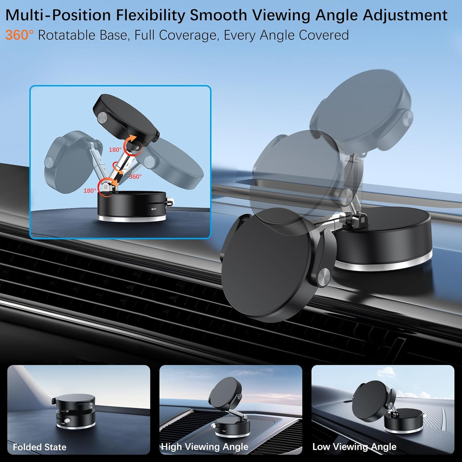 YINLAI Vacuum Suction Magnetic Phone Holder 2025 Car Mount with Reinforcing Clip, Phone Holder Car Accessories for All Cars Phone Mount for Cellphone Smartphone Mount Stand, Black image number 5