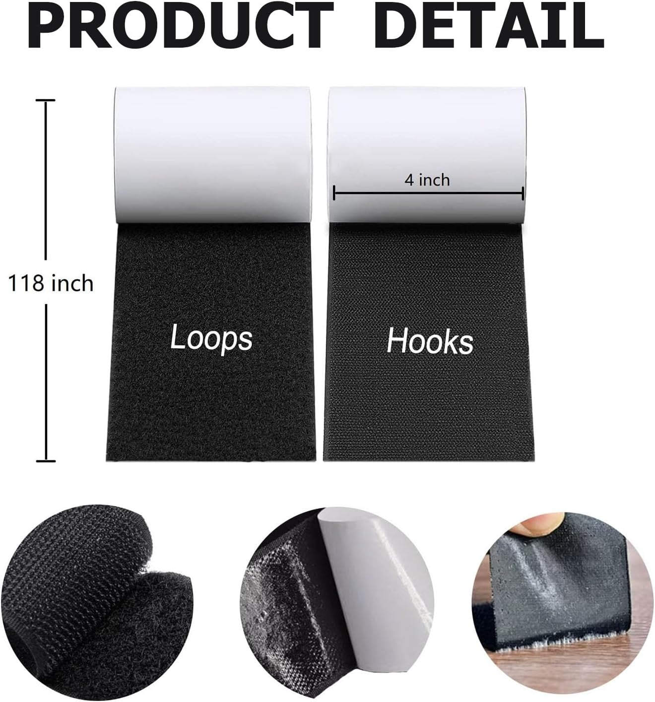 Non Slip Cushion Pad, Rolled Hook Loop Tape with Adhesive for Couch Cushions (10Cm X 3M, Black)