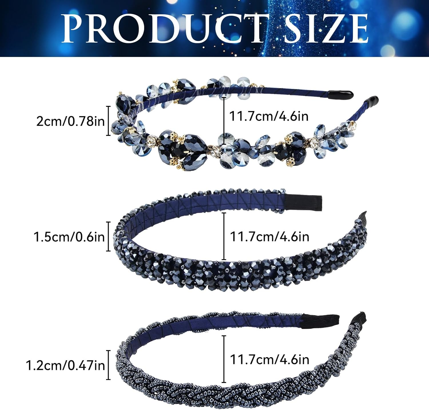 Set of 3 Rhinestone Headband Dirndl Women'S Crystal Headband 1.2/1.5/2 Cm Costume Hair Accessories for Oktoberfest Wedding Carnival Glitter Hair Band image number 3