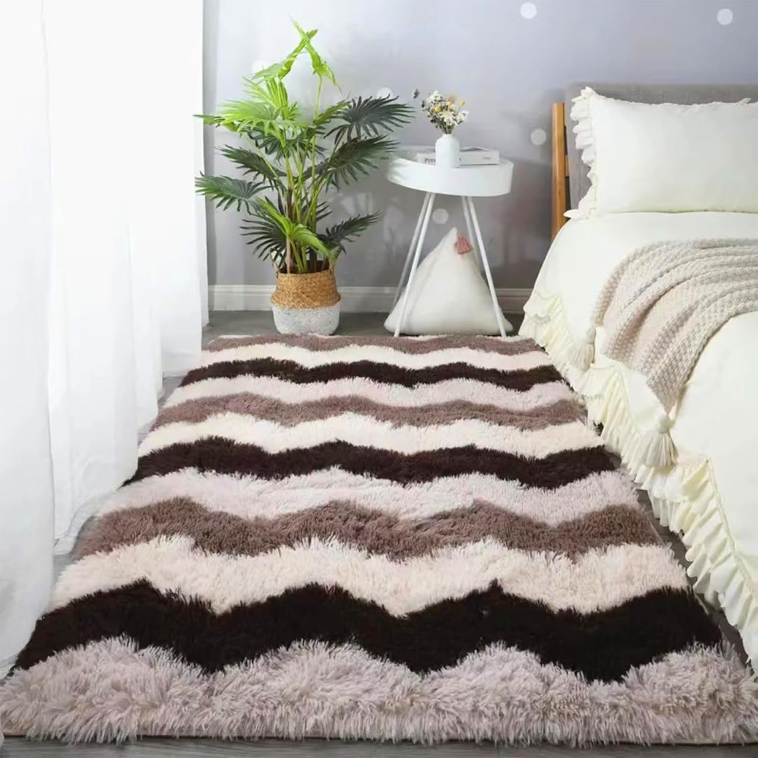 Fluffy Soft Plush Area Rugs, Shaggy Rugs for Living Room Playroom, Large High Pile Fuzzy Indoor Carpet for Bedroom, Geometric Furry Floor Carpets for Kids Home Decor (Colorful Wavy, 200X140Cm) image number 1