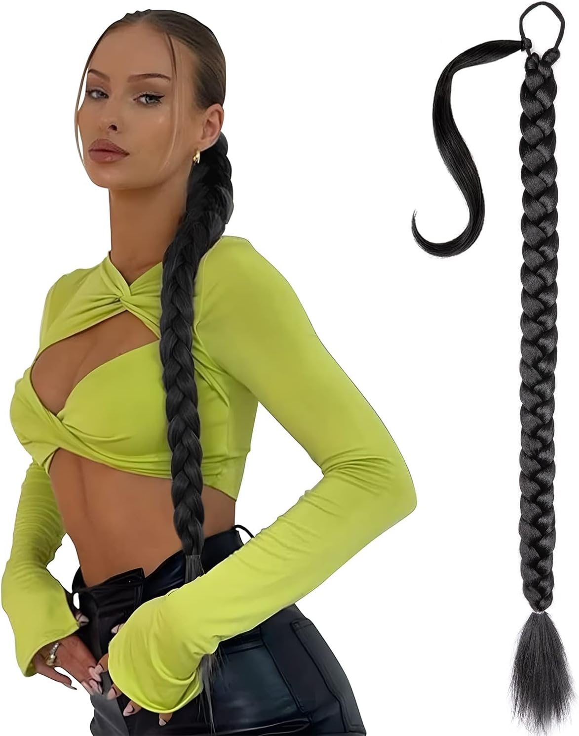 Braided Ponytail Extension 36 Inch Braid Ponytail Extension with Hair Tie Straight Wrap around Hair Extensions Ponytail Long Braided Ponytail for Women Daily Wear (4#)