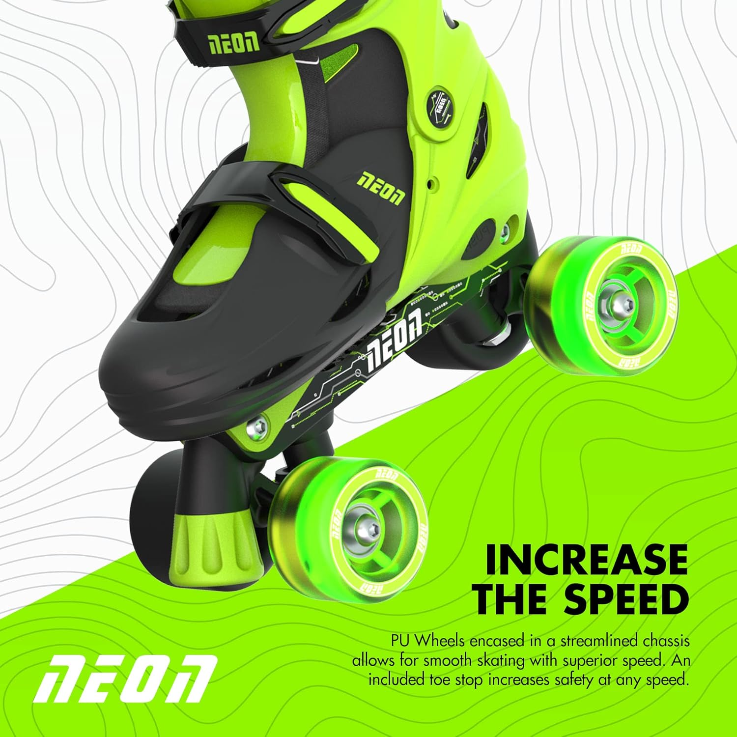 Yvolution Quad and Inline Skates Neon Combo 2-In-1 Skates for Kids with LED Wheels | Browning Box Adjustable Sizing image number 2