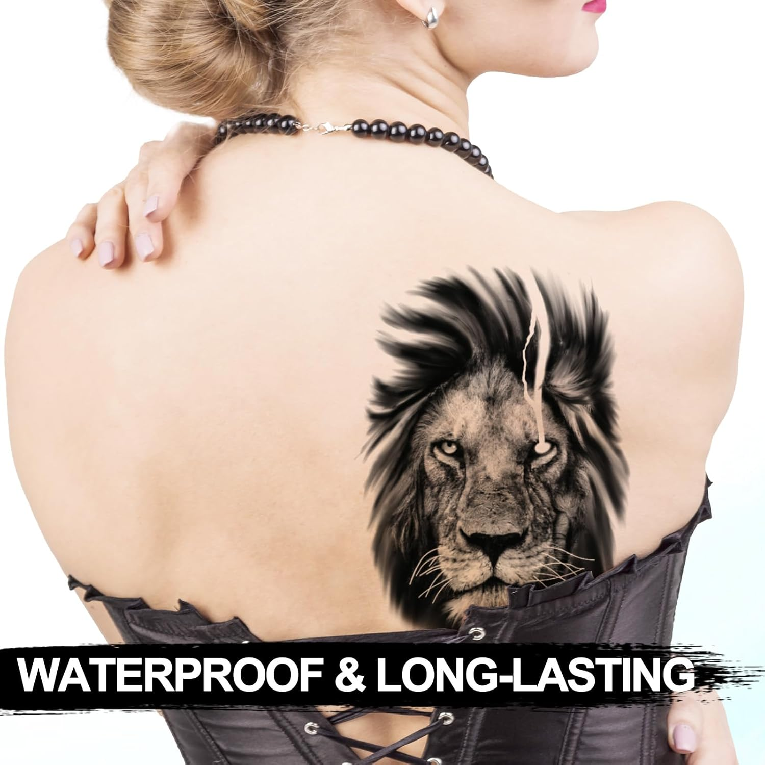 Kotbs 6 Sheets Large 3D Black Lion Face Temporary Tattoos for Men Women, Half Arm Sleeve Tattoo Stickers for Teens Adults, Waterproof Black Lion King Fake Tatoo