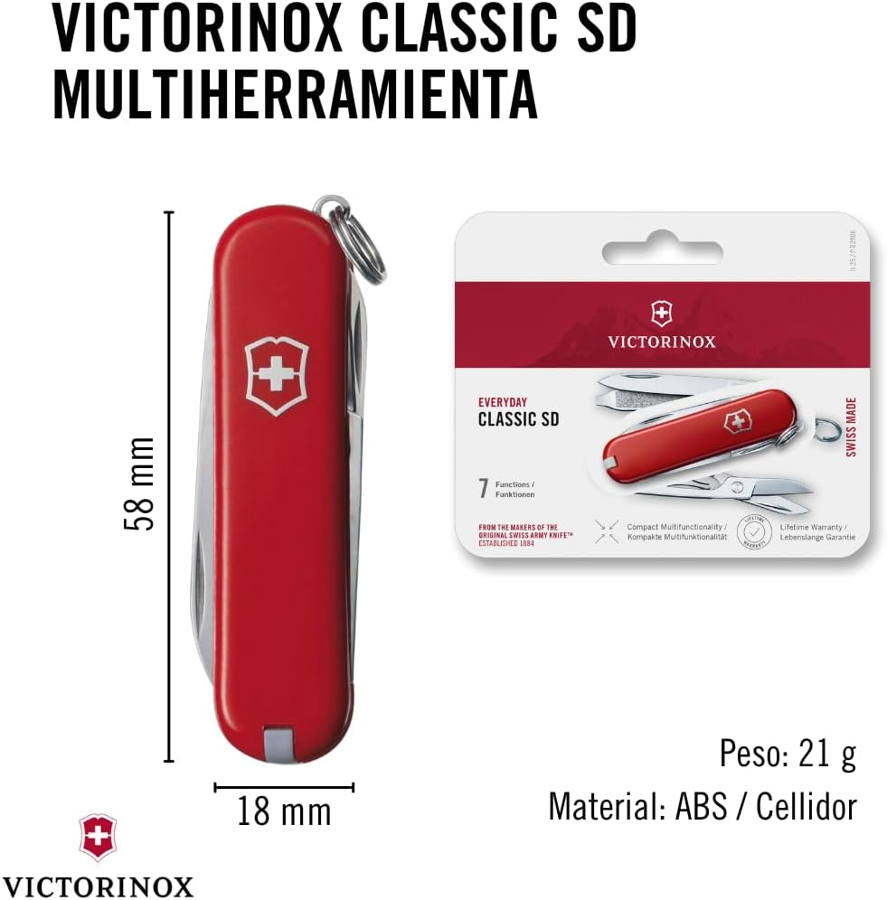 Victorinox Swiss Army Pocket Knife Classic SD with 7 Functions, Red, Blister Pack Packaging - Black image number 3