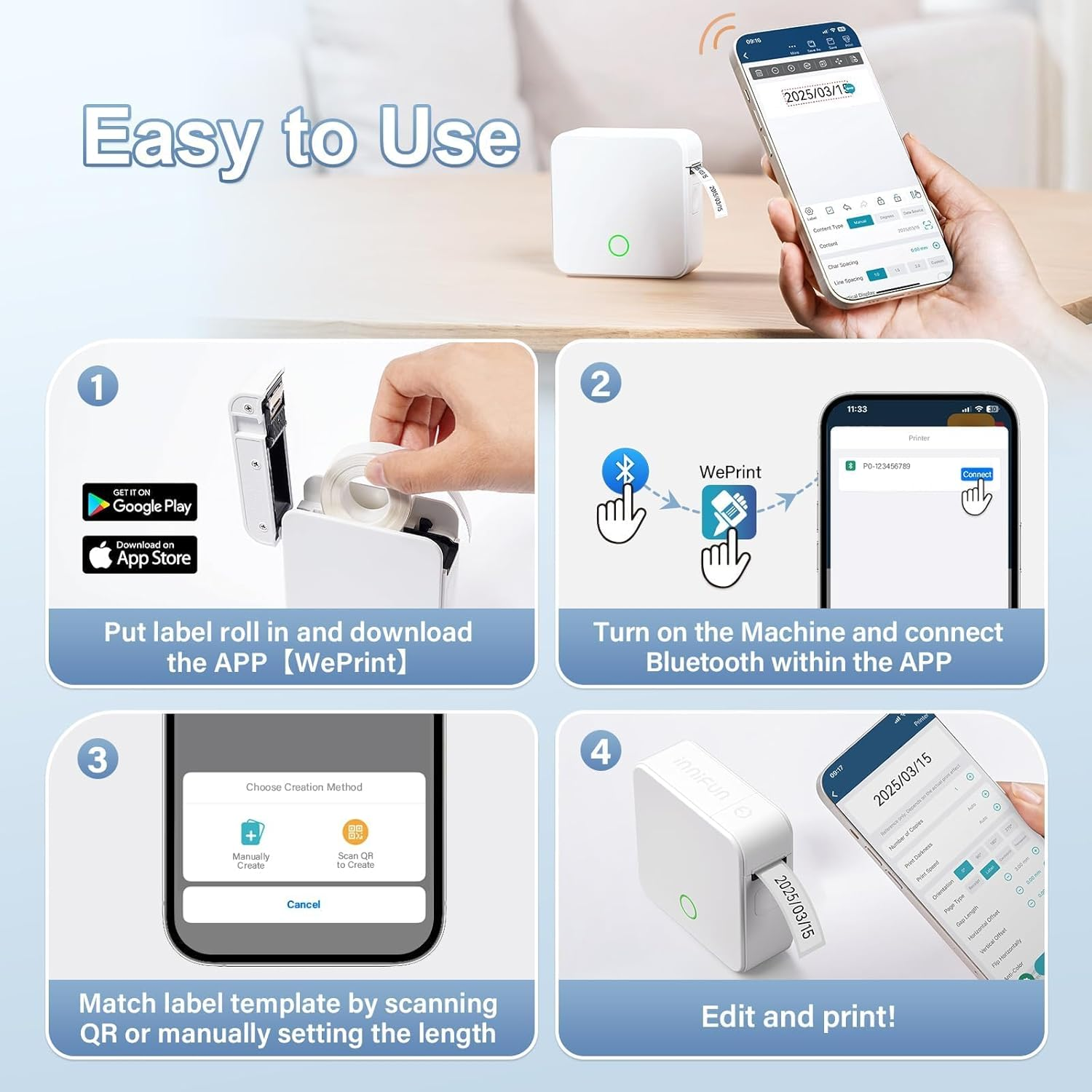 Zovinx Label Maker with Tape, Portable Rechargeable Bluetooth Thermal Label Printer, Support One-Touch Cutting, Wireless Mini Sticker Printer with Versatile App for Home Office School Organization image number 4