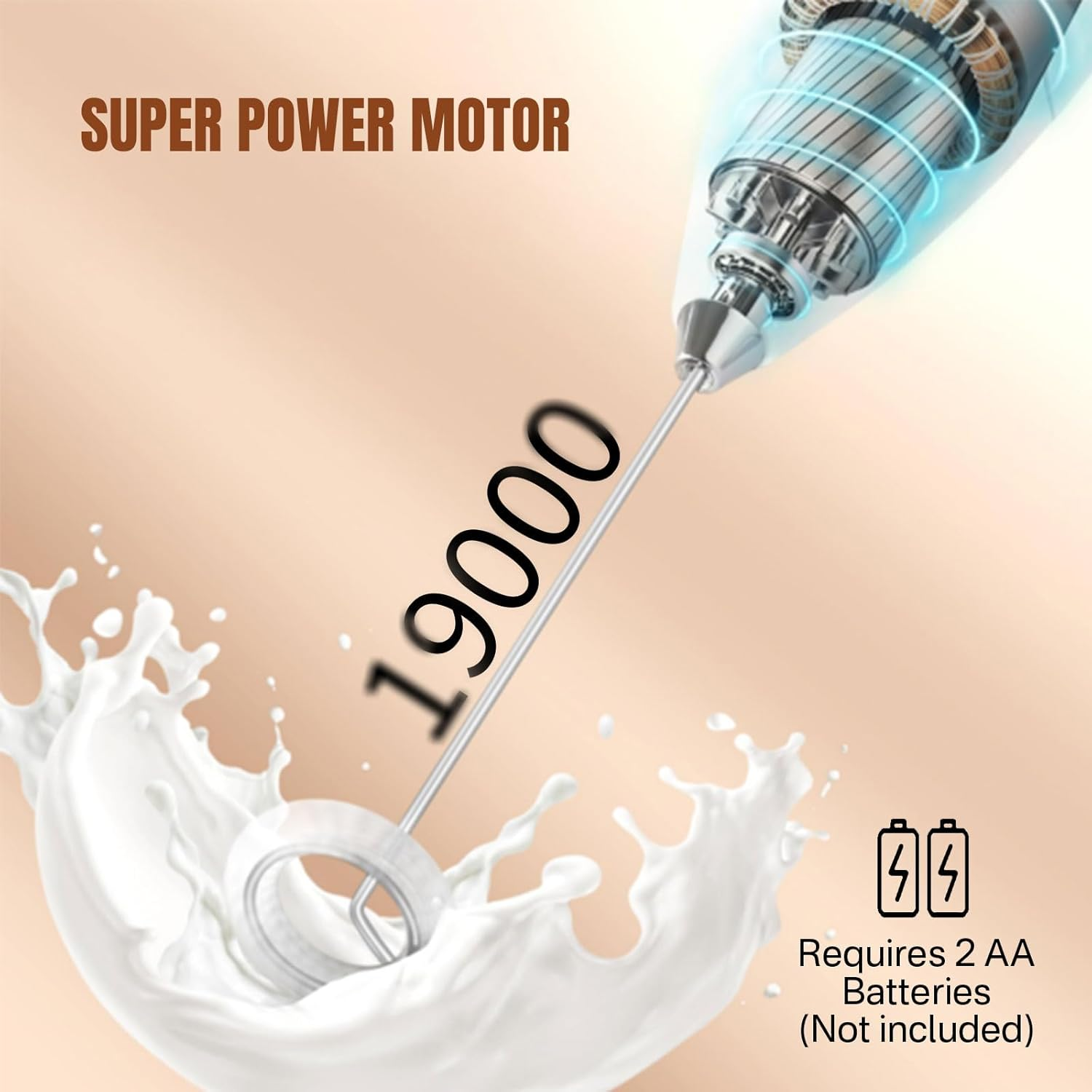 Electric Hand Mixer, Powerful Handheld Milk Frother and Drink Mixer for Coffee, Cappuccino, Matcha, Hot Chocolate and Protein Shakes, Easy-To-Use One Click Button image number 1