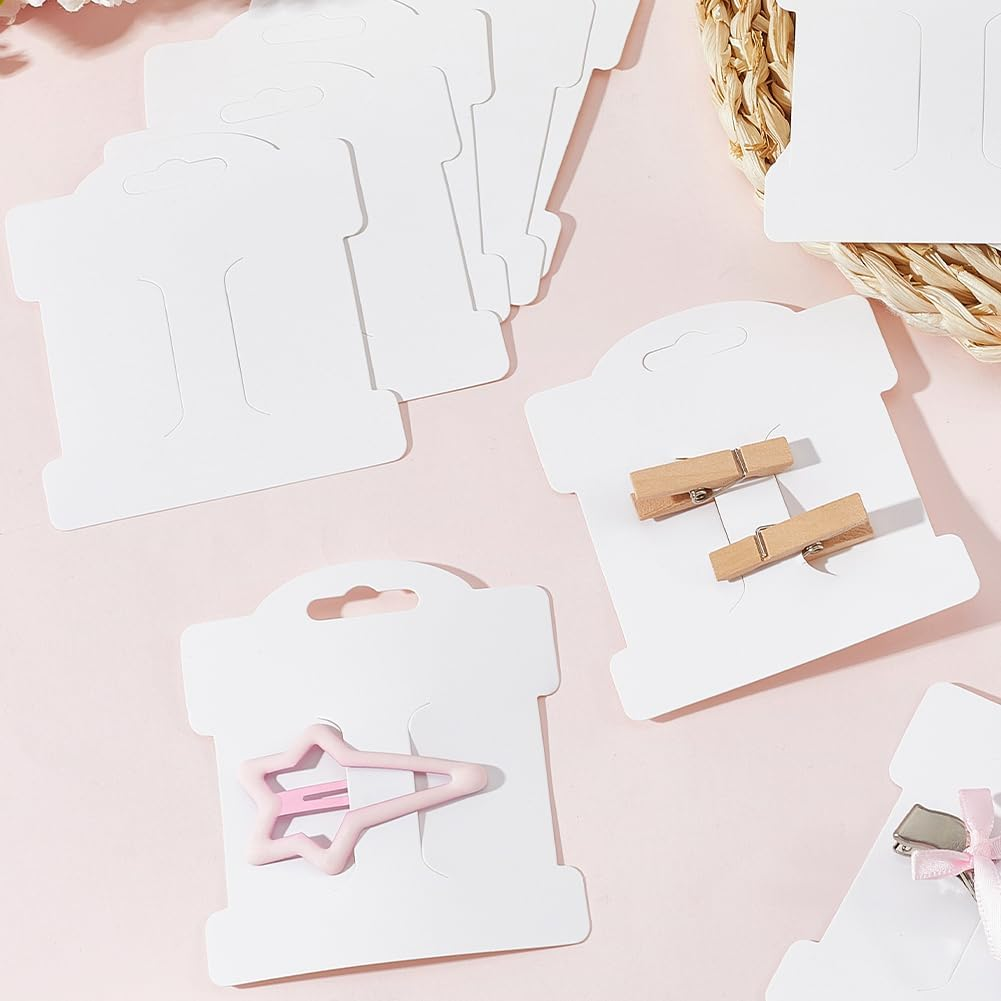 SOFPLATE 1 Box 100Pcs White Hair Clip Display Cards Headband Display Cards 3.5 X 3.1 Inch Barrette Bow Holder Hair Accessories for Bobby Pins Claw Clips Jewellery Organisation Storage Small Business image number 6