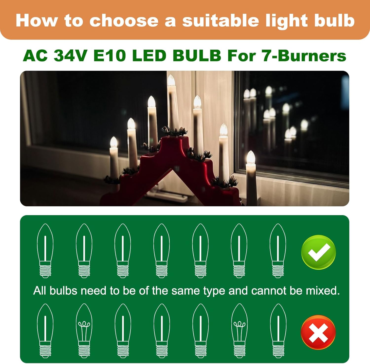 MZYOYO Pack of 20 E10 LED Light Bulbs, AC34 V Tapered Candles for Candle Arch, E10 LED Candles for Candle Arch, 2100 K Warm White, Replacement Bulbs Fairy Lights for Christmas Tree, 34 V 34 V 0.2 W, 3 image number 4