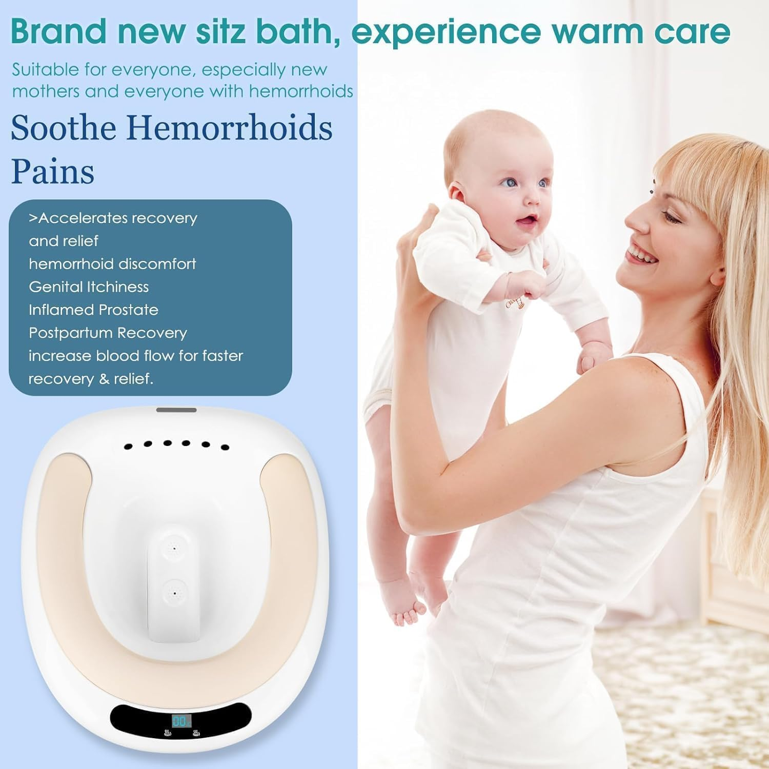 XIULIUU Electric Sitz Bath, Electric Sitz Bath for Hemorrhoids, Electric Sitz Bath for Toilet Seat with Flusher, Sits Bath Kit for Women, Soaked Steam Relief of Inflammation Treatment