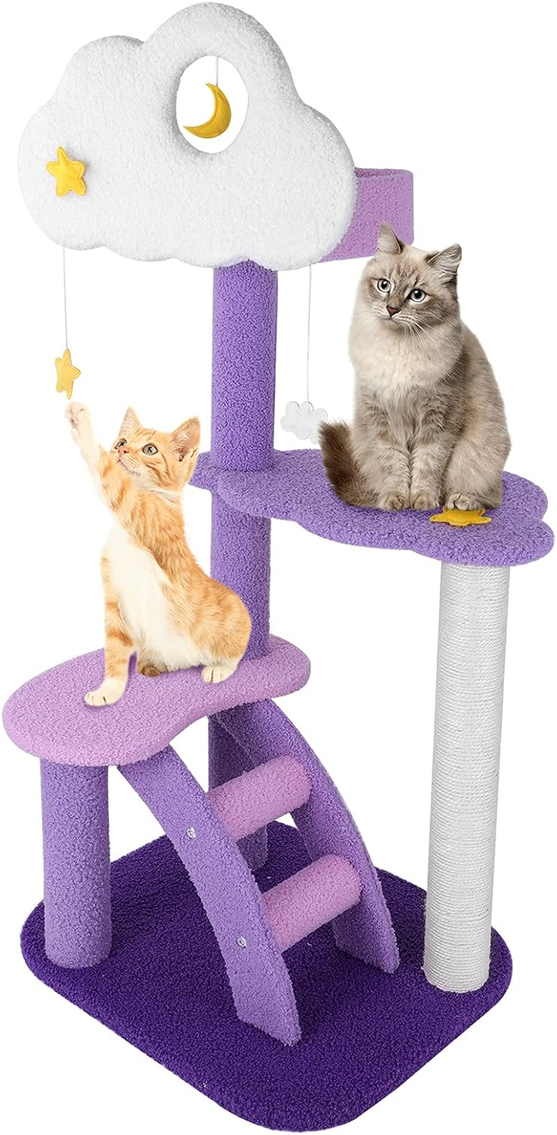 Lucky Monet 43 Inches Cat Tree Tower for Indoor Cats, 3-Layer Purple Cute Purple Pink Cat Tree Unique Cat Condo with Scratching Post image number 5