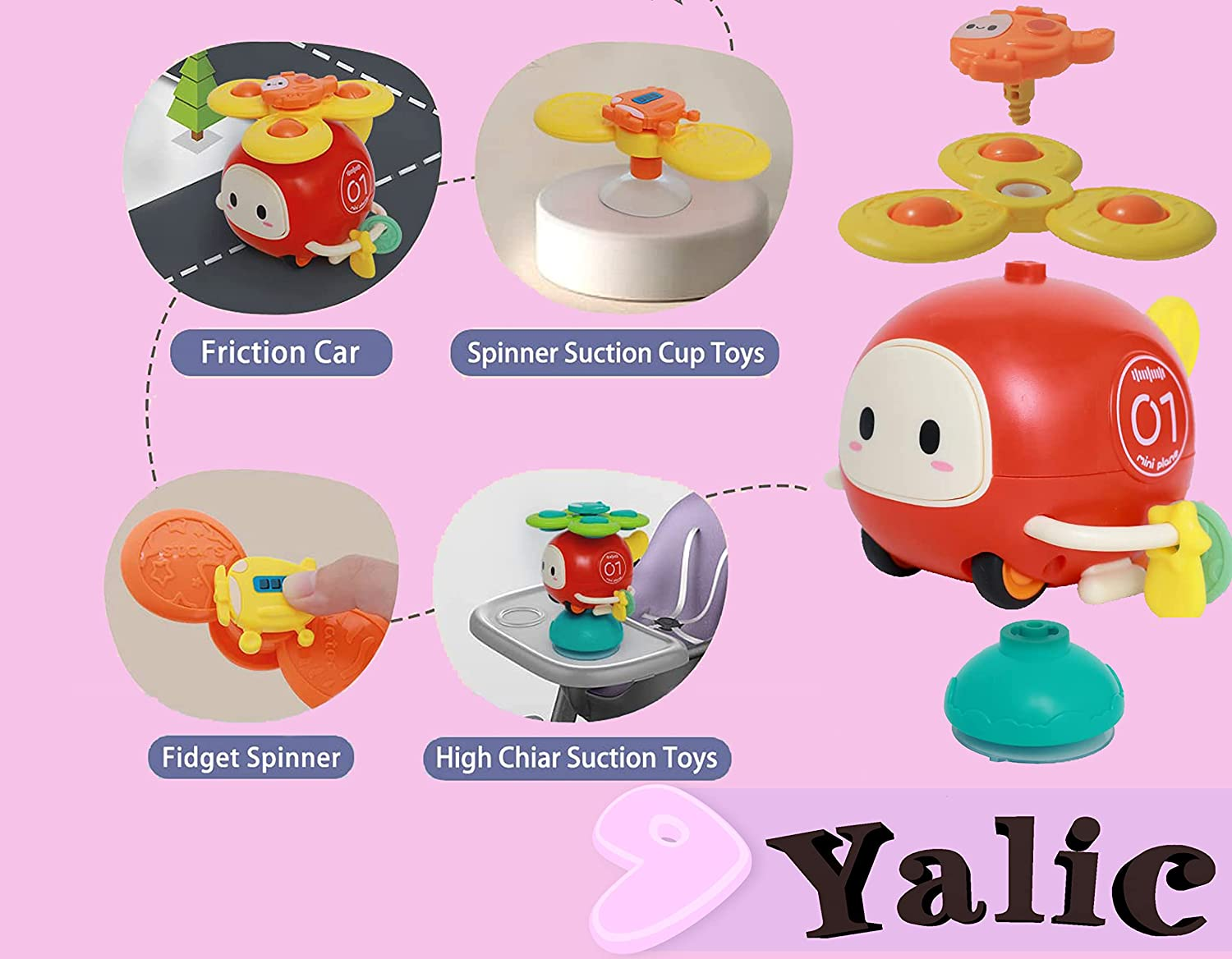 3-In-1 High Chair Baby Suction Cup Spinner Toy，Montessori Top Spinning Gyro Toy, Bath and Shower Early Learning Toy 6 to 18 Months, Children'S Christmas Day Gift