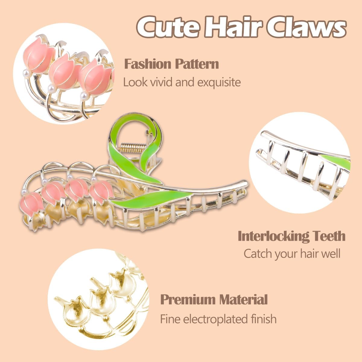 6 X Metal Hair Claw Clips, HAOTIAN-X Gold Cute Hair Claw, Large Sunflower Tulip Hold Hair Pine, Floral Non-Slip Hair Clips Hold Clips, Fashion Hair Catching Clips Barrettes image number 5