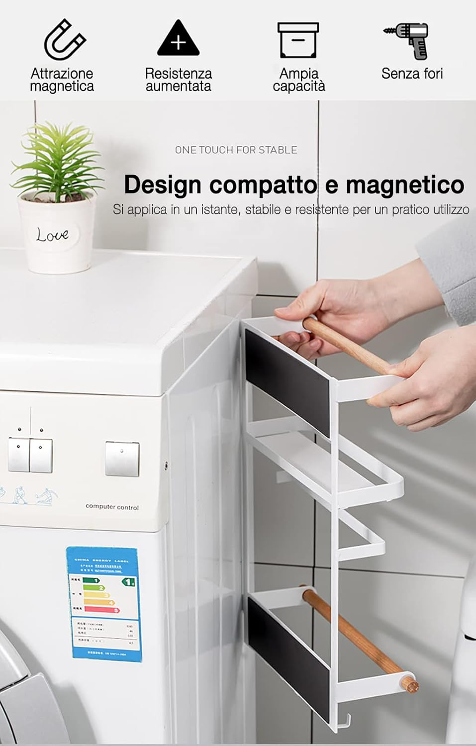 SIC Magnetic Refrigerator Hanging Spice Rack with Roller Rod Metal Frame with Space Saving Hooks (White) image number 4