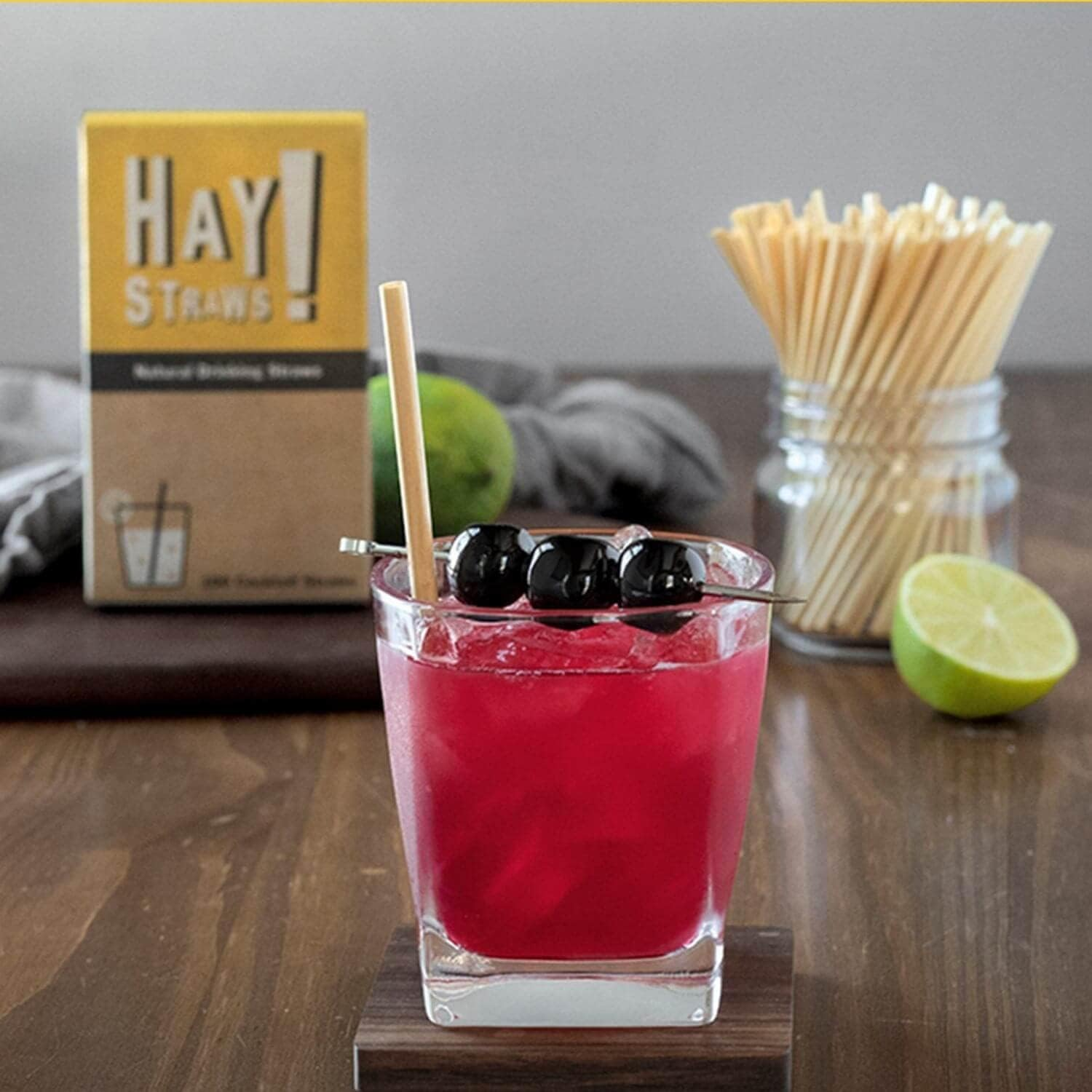 HAY! Straws Cocktail Straw | 100Ct | 5" | 100% Biodegradable, 100% Plant-Based, Never Soggy, Gluten-Free | Sustainable Alternative to Plastic & Bioplastic Straws
