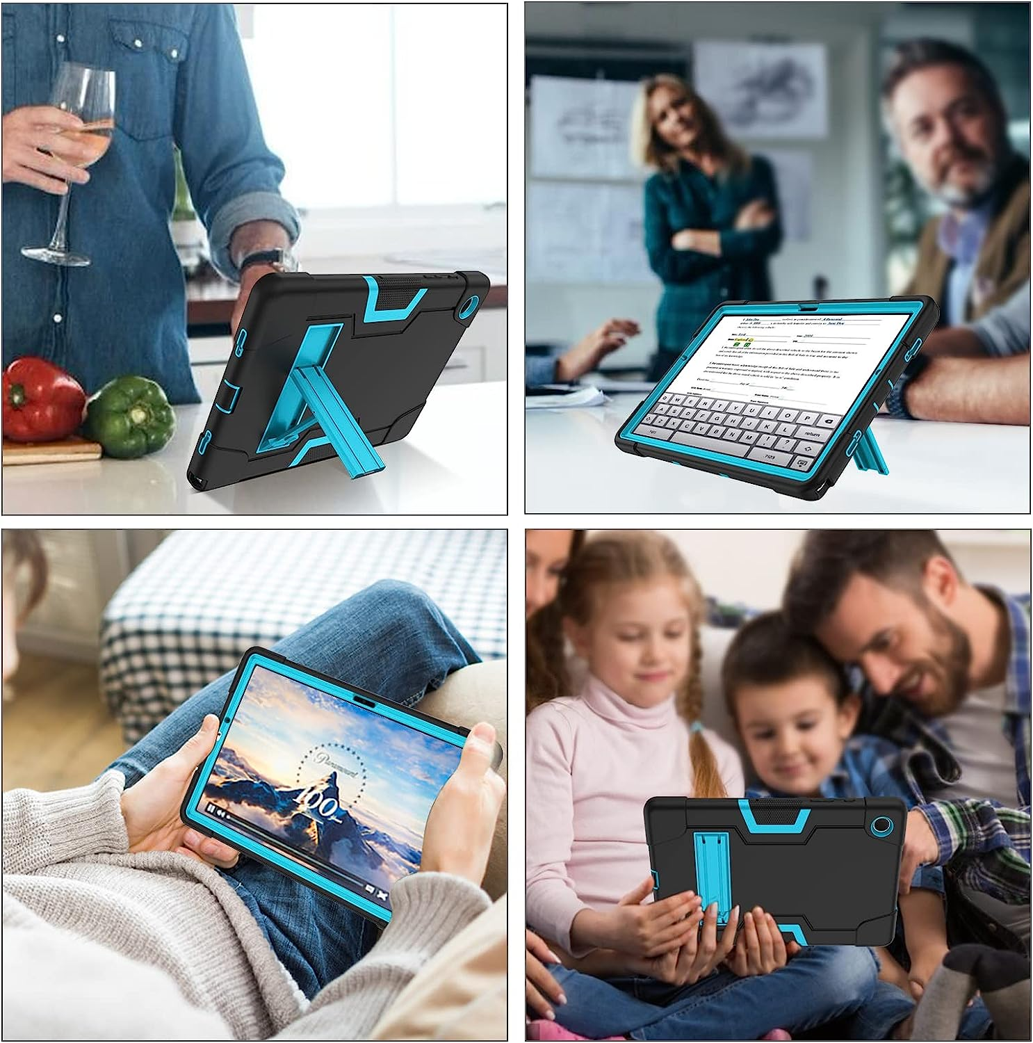 GUAGUA Kids Case for Samsung Galaxy Tab A8,Galaxy Tab A8 Case with Kickstand,Heavy Duty Shockproof Rugged Protection Cover for Samsung Galaxy Tab A8 10.5 Inch (Sm-X200/X205/X207),Black + Blue