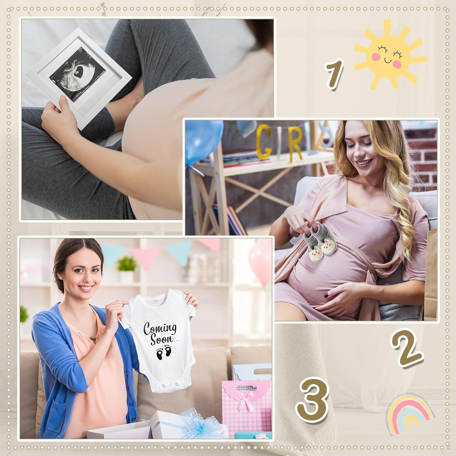 9 Pcs Pregnancy Announcement Set Pregnancy Reveal Ideas Felt Letter Board Baby Bodysuit Booties Photo Frame Bear Plush Wood Blocks for Coming Soon Baby Announcement(Black) image number 3