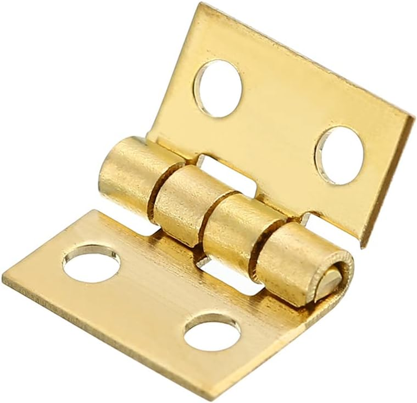 5X Small Mini Decorative Jewelry Cigar Box Hinges Brushed Brass + Nails image number 6