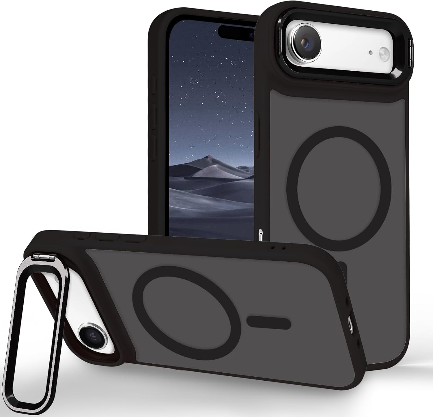 Tcaraersing for Iphone 17 Air 6.5" Magnetic Case with Stand [Compatible with Magsafe] Built-In Camera Ring Holder Stash Kickstand Slim Matte Frosted Cover Anti-Fingerprint,Translucent Black image number 6