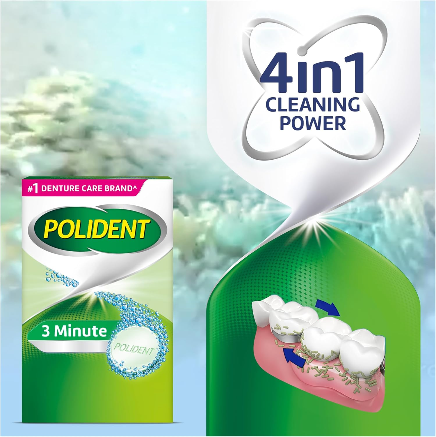 Polident Antibacterial Denture Cleaner Tablets, 3-Minute Daily Denture Cleanser, 66 Tablets image number 2