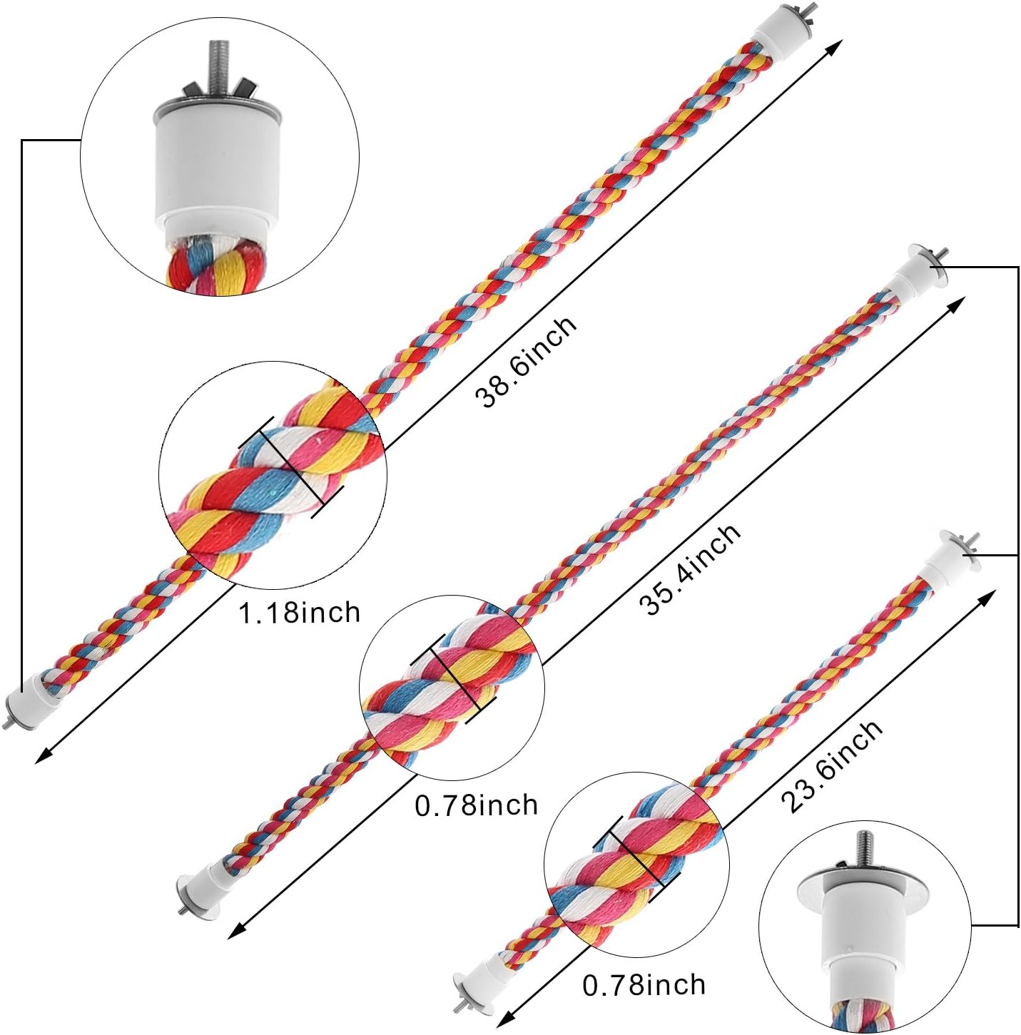 Jusney Bird Rope Perches,Parrot Toys 48 Inches Rope Bungee Bird Toy (48 Inches)[1 Pack] image number 1
