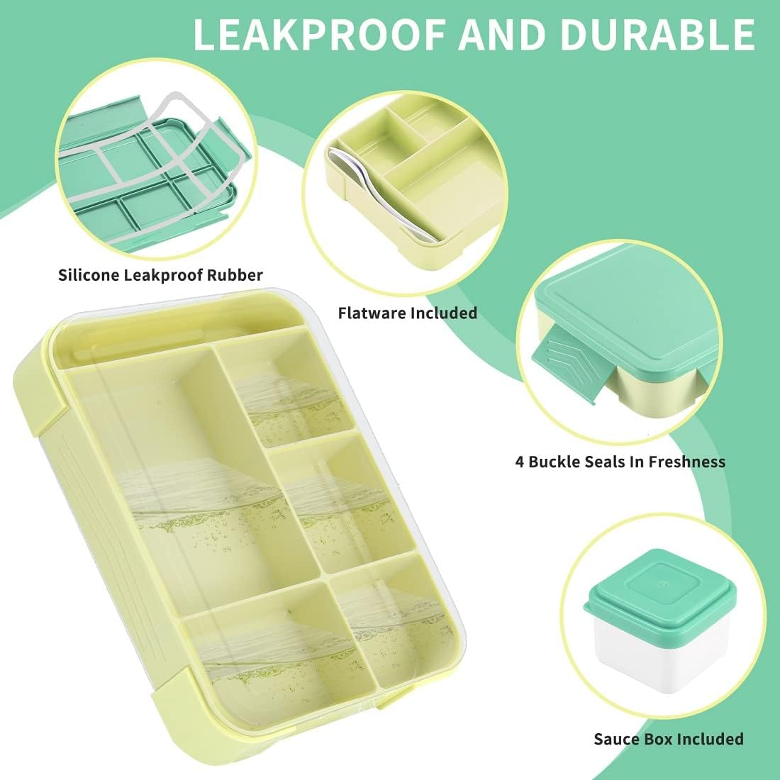 Inngly Children'S Lunch Box with 5 Compartments - 1.3L BPA Free Bento Box, Leak-Proof, Durable, Microwave & Dishwasher Safe, Includes Fork & Spoon, 9X6.7X1.9 Inches image number 1