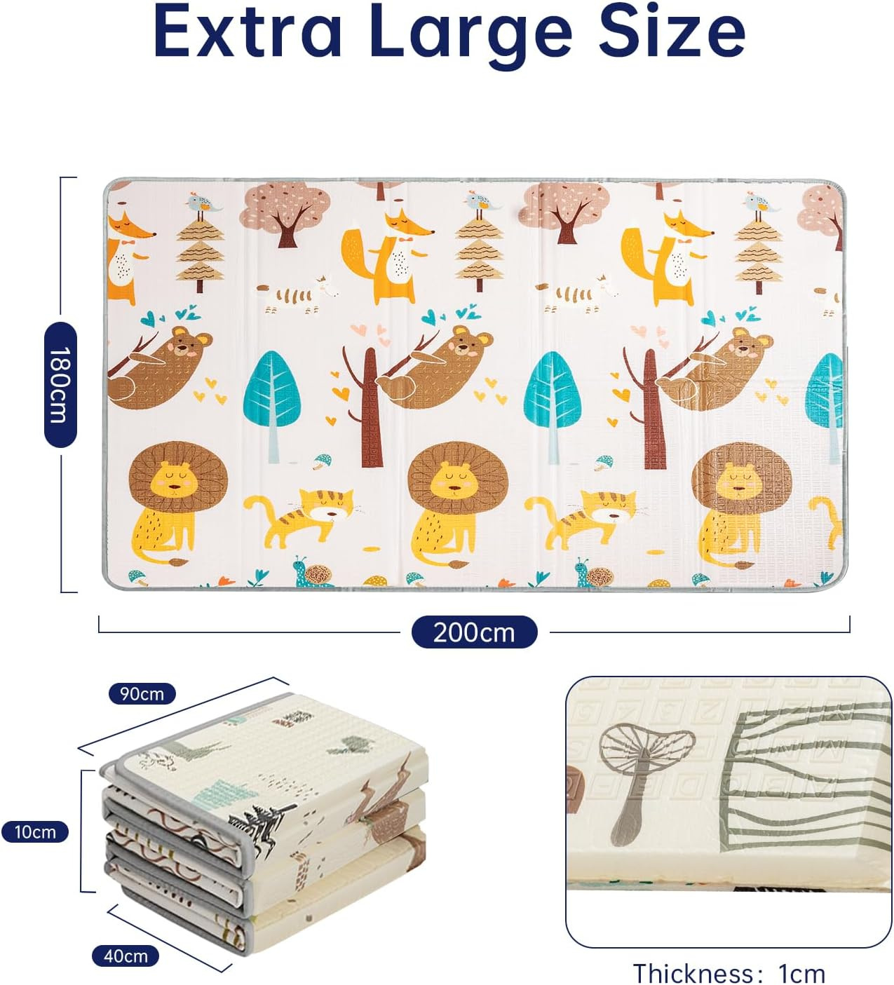 Baby Play Mat, 200 * 180Cm Large Thick Playmat, Folding Portable Waterproof Reversible Double-Sided Crawling Play Mat, Baby Floor Mat for Infants and Toddlers, Easy to Clean (71 * 79 * 0.4In-Bear)