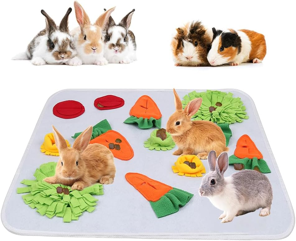 24" X 24" Rabbit Foraging Mat Bunny Toys, Interactive Feed Game for Boredom, Washable Polar Fleece Bunny Hay Feeder, Pad Bed Treat Dispenser for Rabbits Bunny Guinea Pigs Chinchillas (White) image number 3