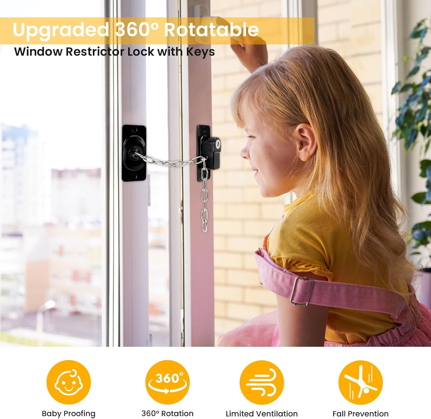 2 Pack Window Restrictor Child Safety Locks for UPVC and Wooden Windows, Newbinn Adjustable Window Safety Locks for Child Pets Cat Safety, No Drilling Fridge Refrigerator Locks with Keys, Black - Black - Window Locks With Keys image number 5