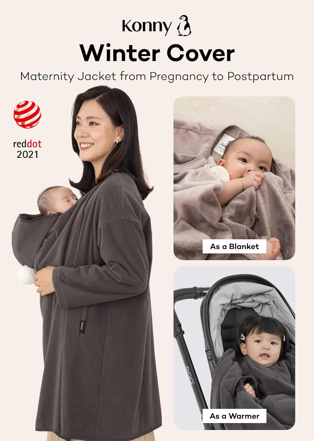 Konny Baby Carrier Winter Cover, Maternity Baby Carrier Hoodie, Women'S Fleece Jacket, Maternity Coat, Nursing Hoodie(Charcoal, Free Size)