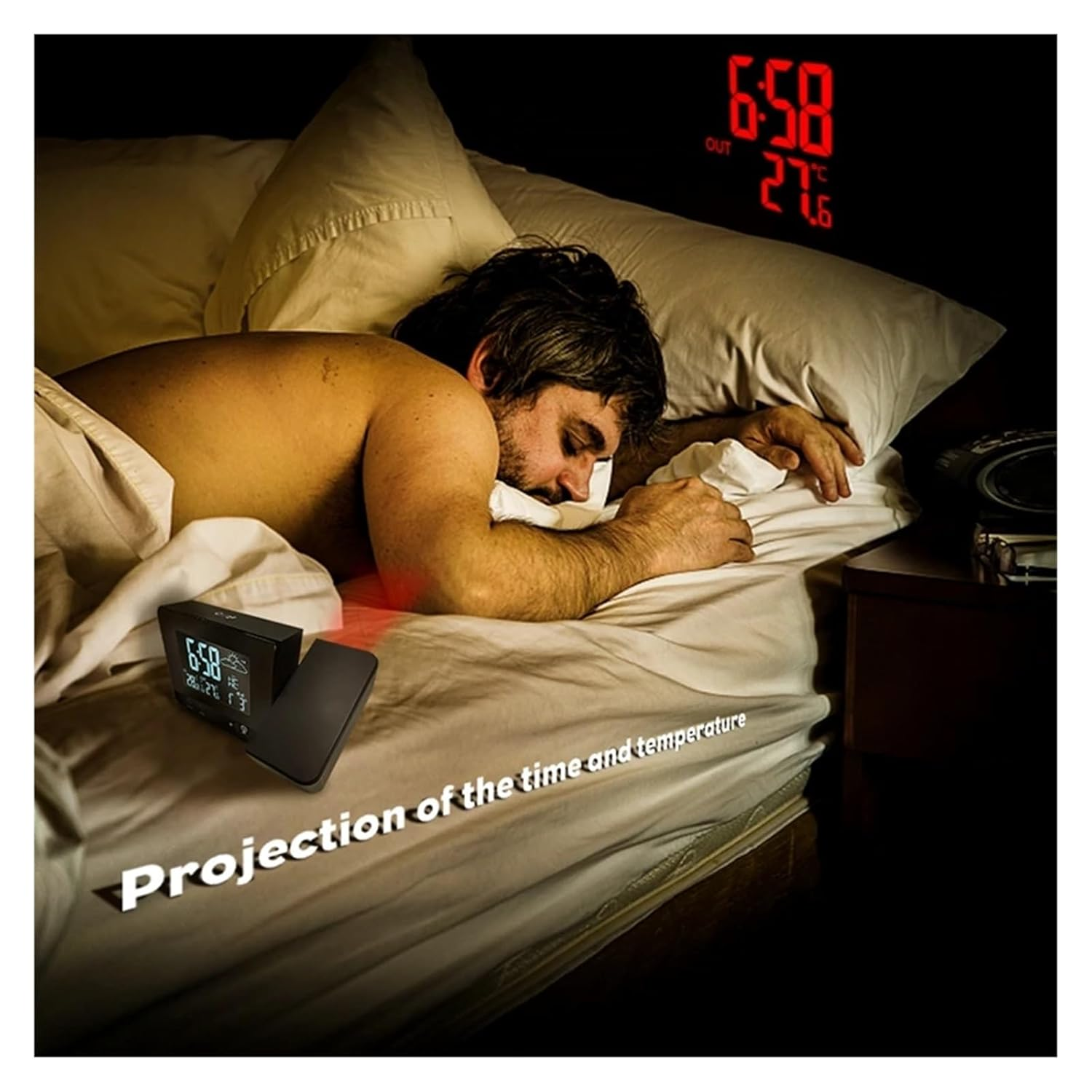 Indoor Outdoor Colorful Change LCD Display Weather Station Radio Control Projection Time Forecast Temperature Sensor