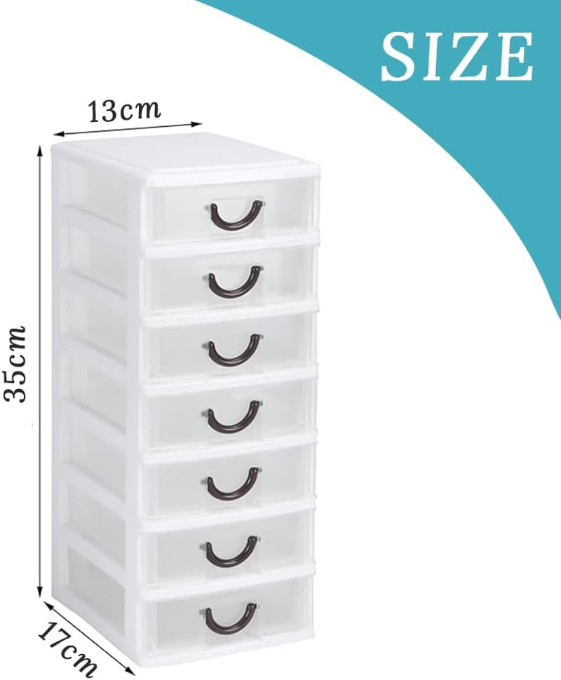 2 Pack Plastic Drawers Organizer, Desktop Cosmetics Drawer Storage Cabinet,Wear-Resistant Waterproof and Dustproof, for Office Supplies, Cosmetics, Jewelry, Sewing Supplies, Crafts (White) image number 4